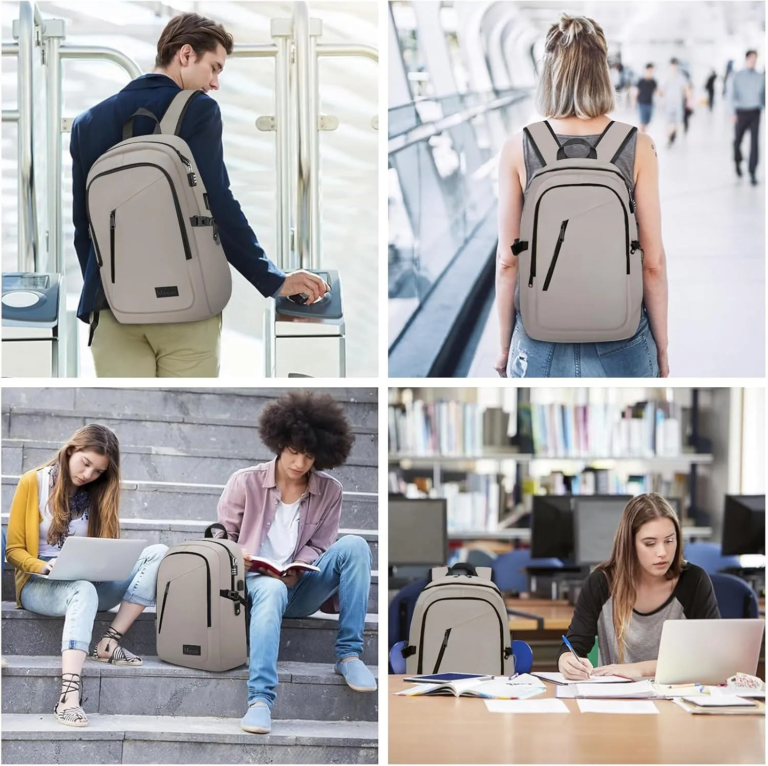 Mancro Travel Backpack for Men Women, Small Laptop Backpack with USB Charging Port, Anti Theft Computer Bag Fits 15.6 inch Notebook, Casual Daypack for Weekender Work Travel, Fog