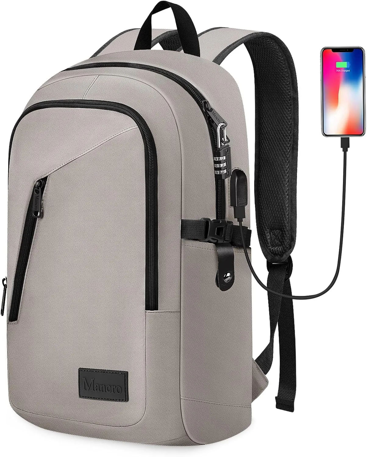 Mancro Travel Backpack for Men Women, Small Laptop Backpack with USB Charging Port, Anti Theft Computer Bag Fits 15.6 inch Notebook, Casual Daypack for Weekender Work Travel, Fog