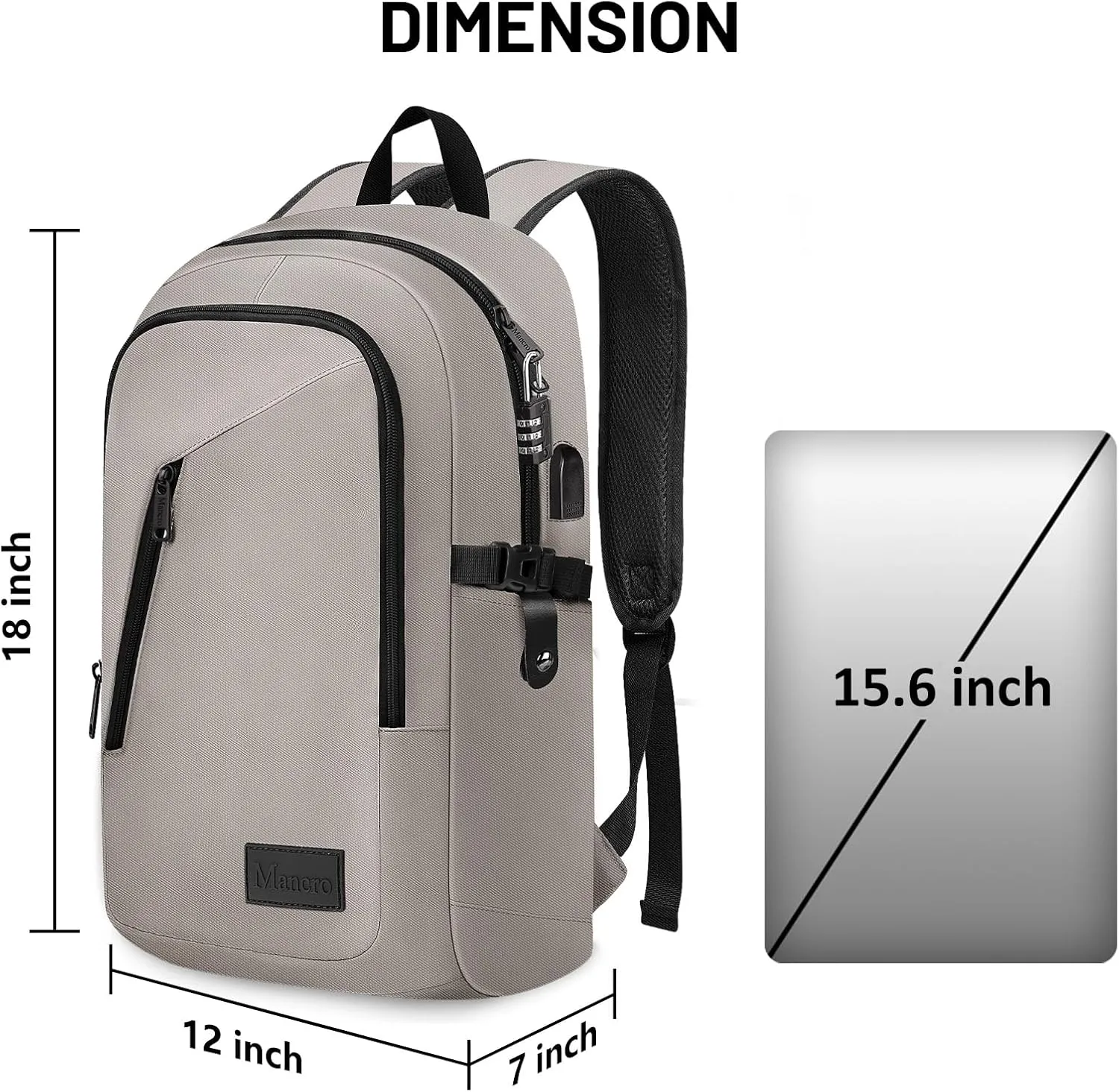Mancro Travel Backpack for Men Women, Small Laptop Backpack with USB Charging Port, Anti Theft Computer Bag Fits 15.6 inch Notebook, Casual Daypack for Weekender Work Travel, Fog