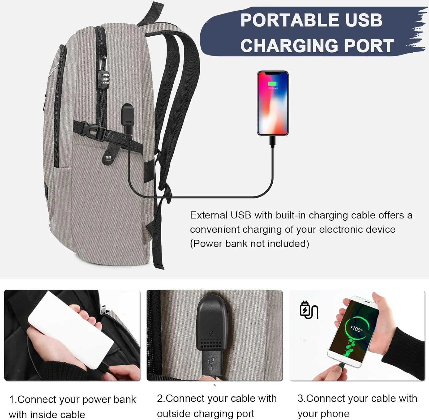Mancro Travel Backpack for Men Women, Small Laptop Backpack with USB Charging Port, Anti Theft Computer Bag Fits 15.6 inch Notebook, Casual Daypack for Weekender Work Travel, Fog