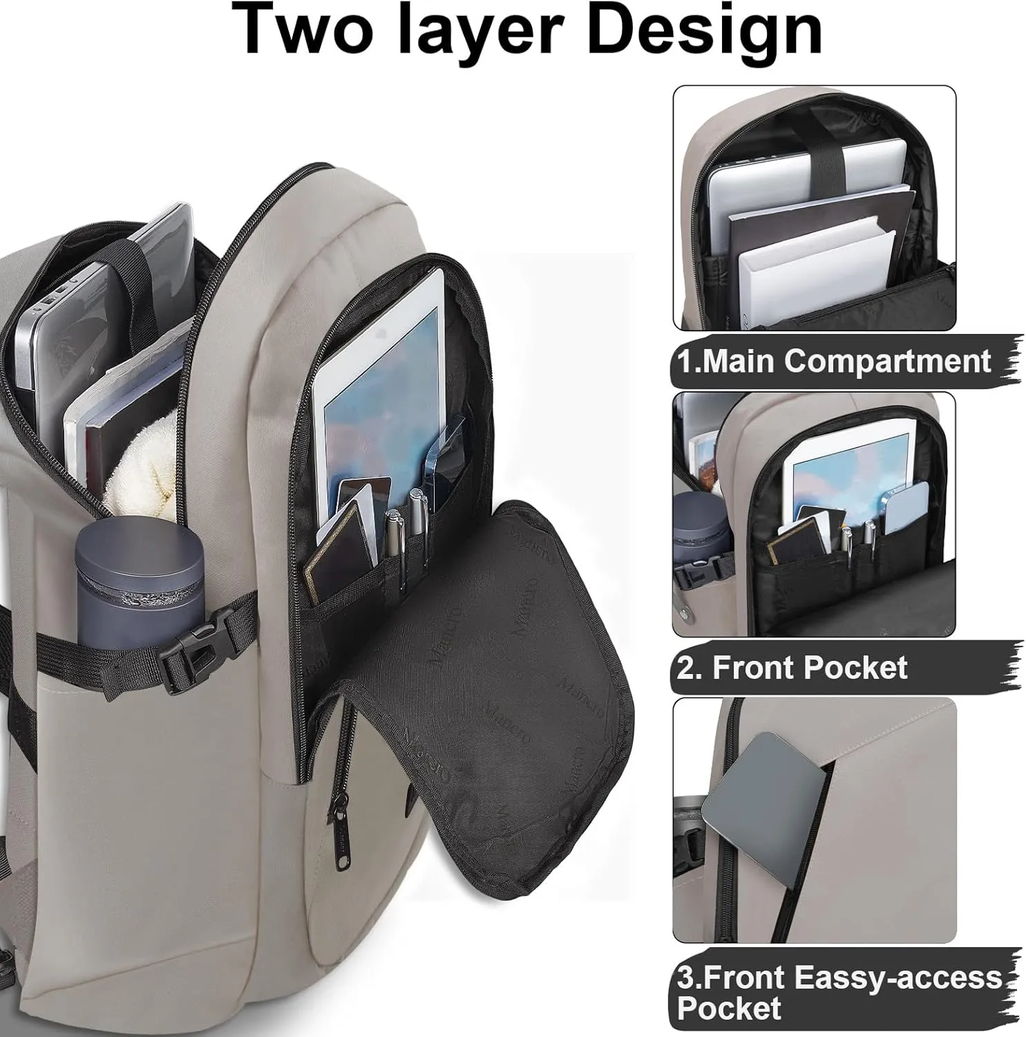 Mancro Travel Backpack for Men Women, Small Laptop Backpack with USB Charging Port, Anti Theft Computer Bag Fits 15.6 inch Notebook, Casual Daypack for Weekender Work Travel, Fog