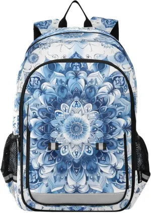 Mandala Blue Flower Print Backpack for Boys Middle-School Elementary Bookbags 20325107