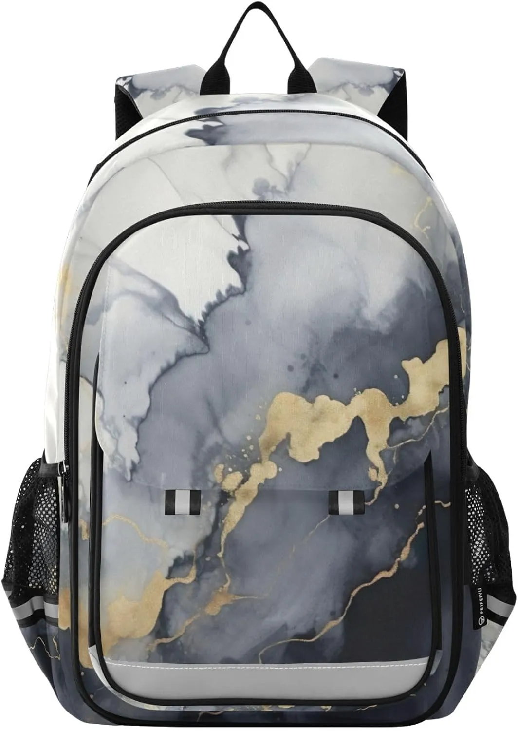 Marble Black Gold Kids Backpack Large Capacity Bookbag with Reflective Schoolbag for Girls and Boys 20849683