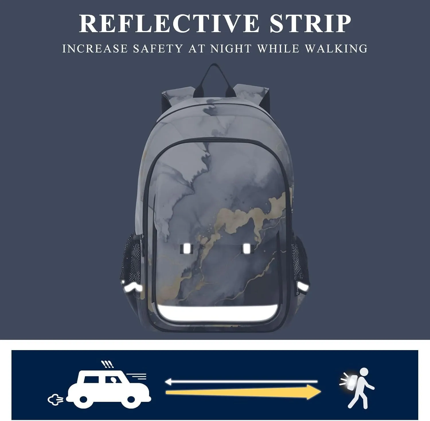 Marble Black Gold Kids Backpack Large Capacity Bookbag with Reflective Schoolbag for Girls and Boys 20849683