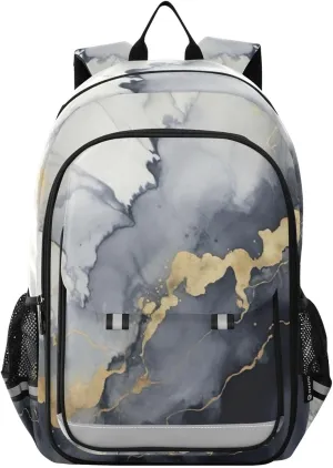 Marble Black Gold Kids Backpack Large Capacity Bookbag with Reflective Schoolbag for Girls and Boys 20849683
