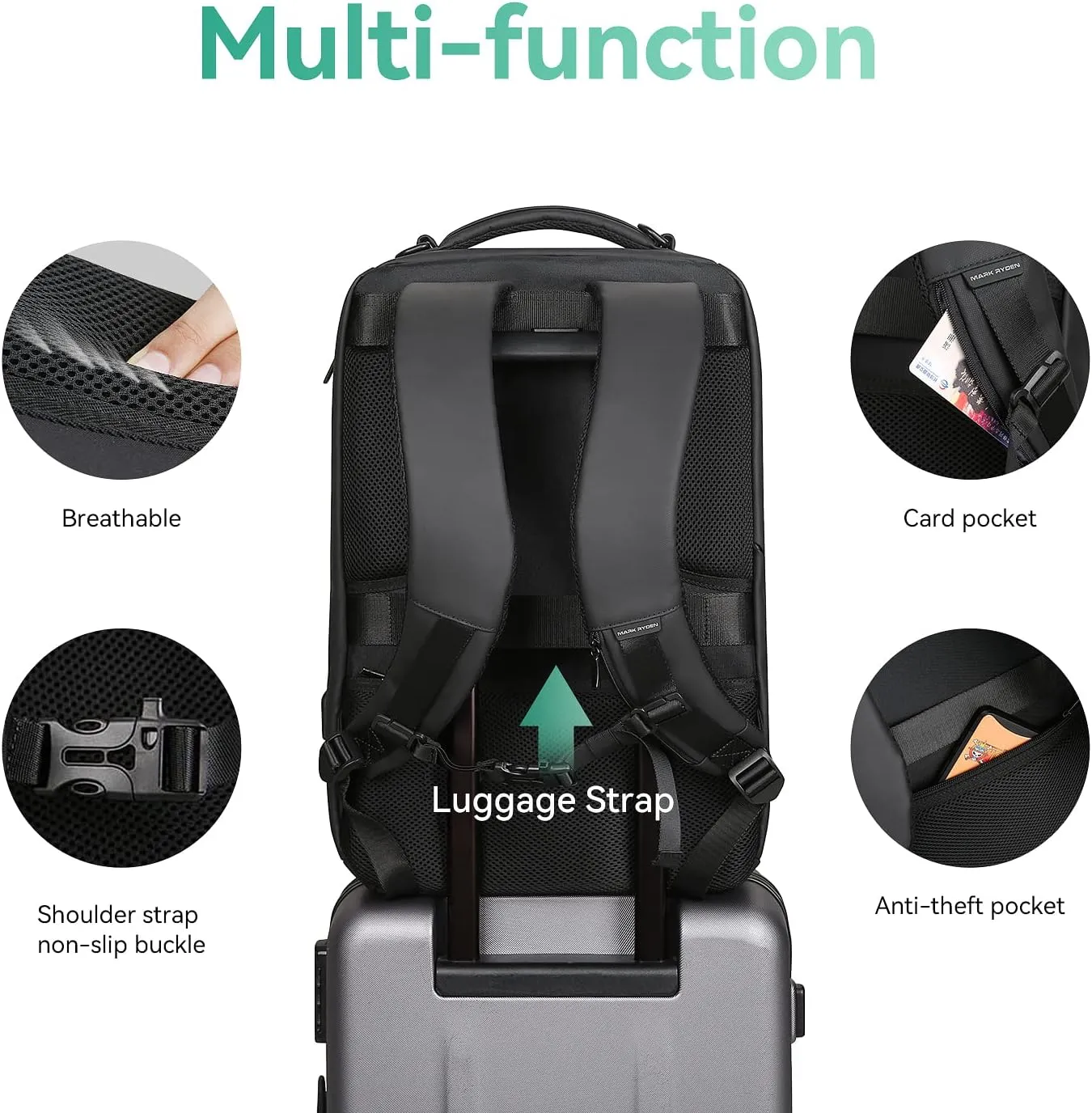 MARK RYDEN Business Backpack for Men, Waterproof High Tech Backpack with Sport Car Shape Design and USB Charging Port, Travel Laptop Backpack Fits 17.3 Inch Notebook (YKK-2 Pockets)