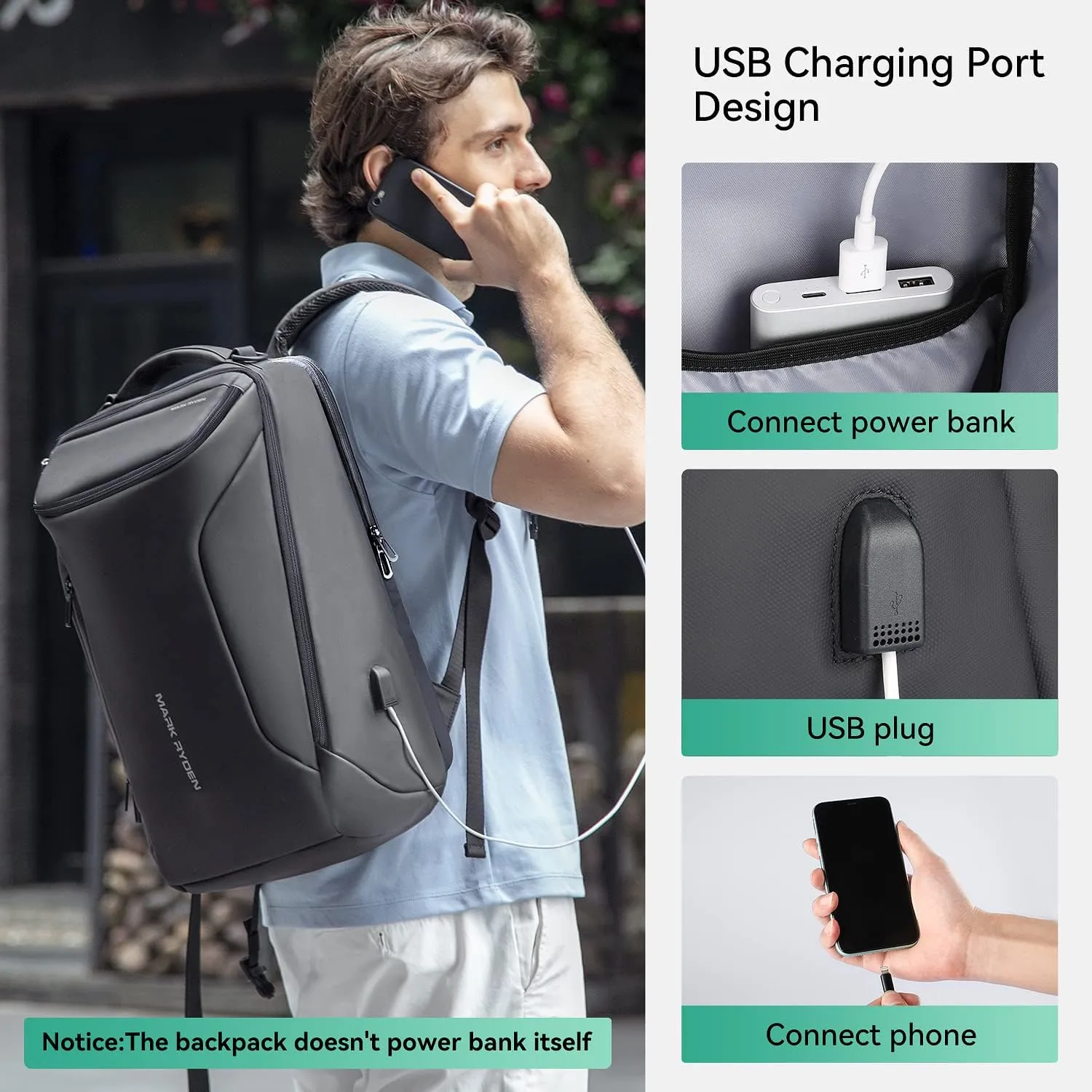 MARK RYDEN Business Backpack for Men, Waterproof High Tech Backpack with Sport Car Shape Design and USB Charging Port, Travel Laptop Backpack Fits 17.3 Inch Notebook (YKK-2 Pockets)