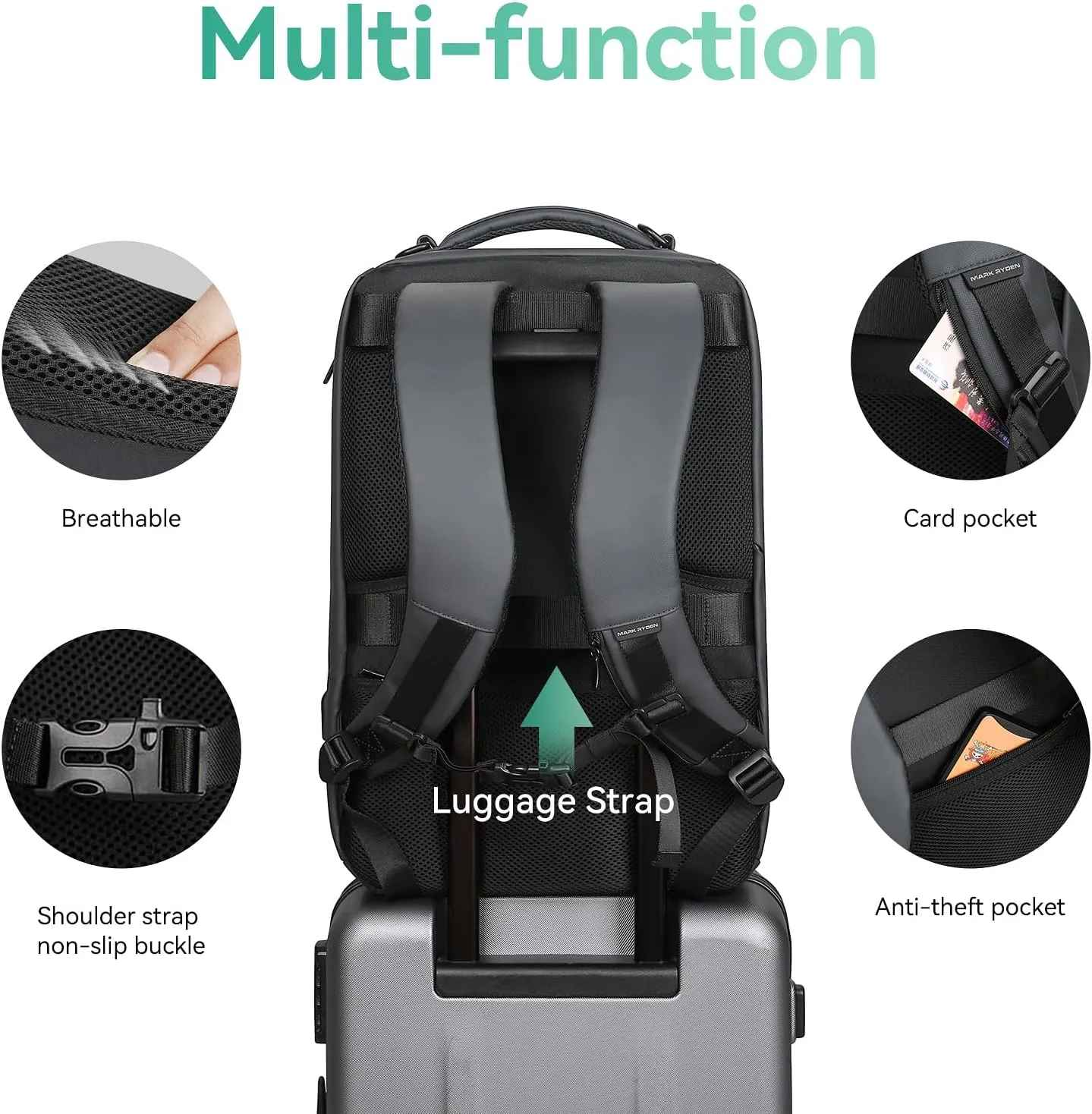 MARK RYDEN Business Backpack for Men, Waterproof High Tech Backpack with Sport Car Shape Design and USB Charging Port, Travel Laptop Backpack Fits 17.3 Inch Notebook