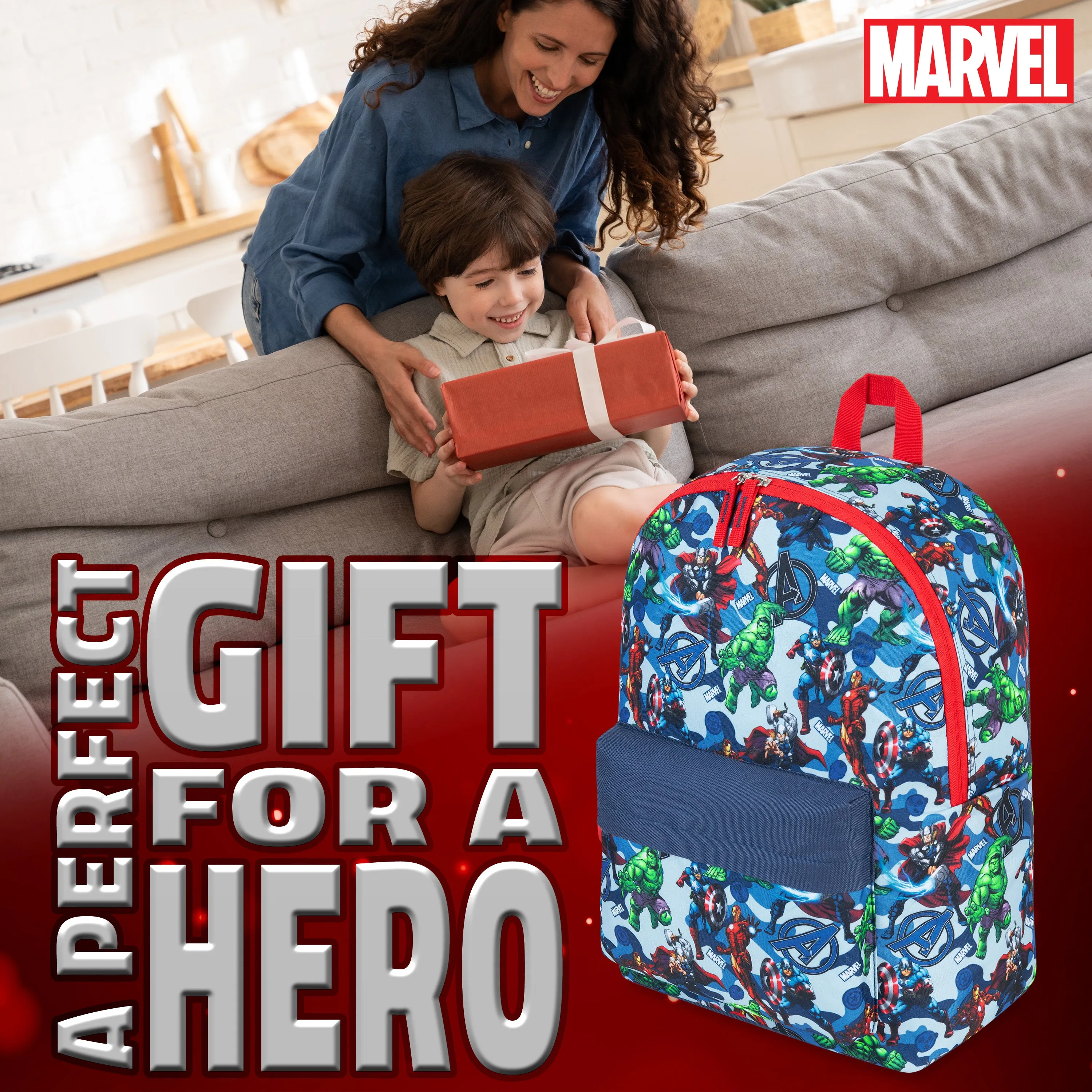 Marvel Kids Backpack, School Bag with Zipped Front Pocket - Avengers AOP