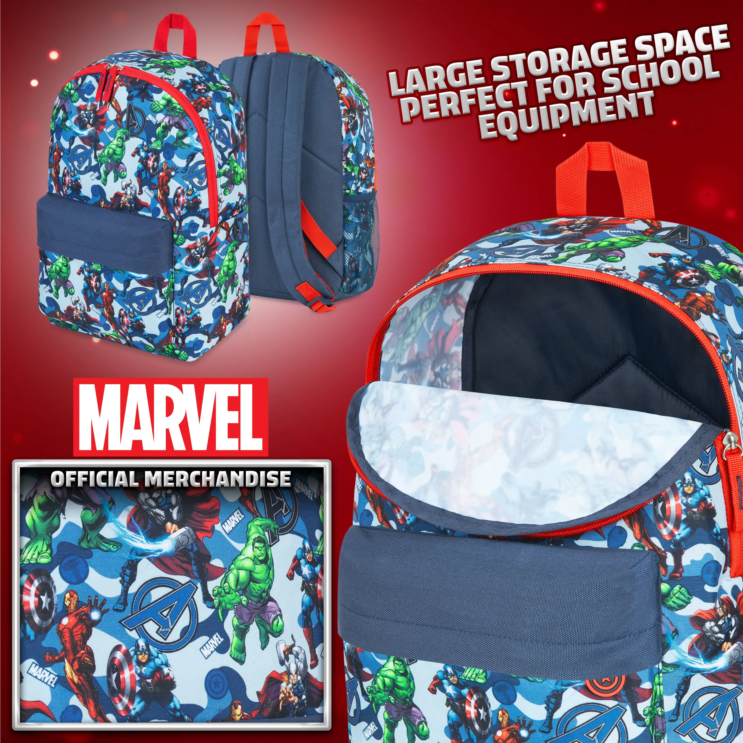 Marvel Kids Backpack, School Bag with Zipped Front Pocket - Avengers AOP