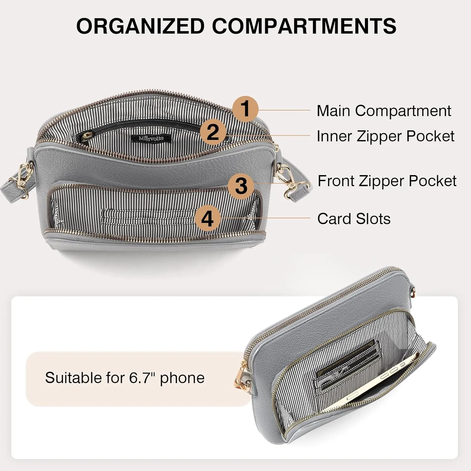 Marvolia Crossbody Bag for Women - PU Leather Shoulder Bag Trendy Small Crossbody Purse Bag for Travel Work Party