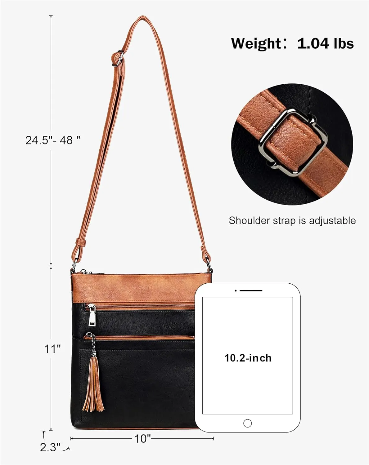 MASINTOR Crossbody Purses for Women, Multi Pocket Casual Crossbody Bag, Adjustable Strap Shoulder Bag with Tassel
