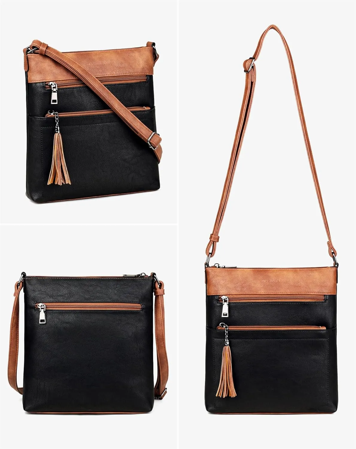 MASINTOR Crossbody Purses for Women, Multi Pocket Casual Crossbody Bag, Adjustable Strap Shoulder Bag with Tassel