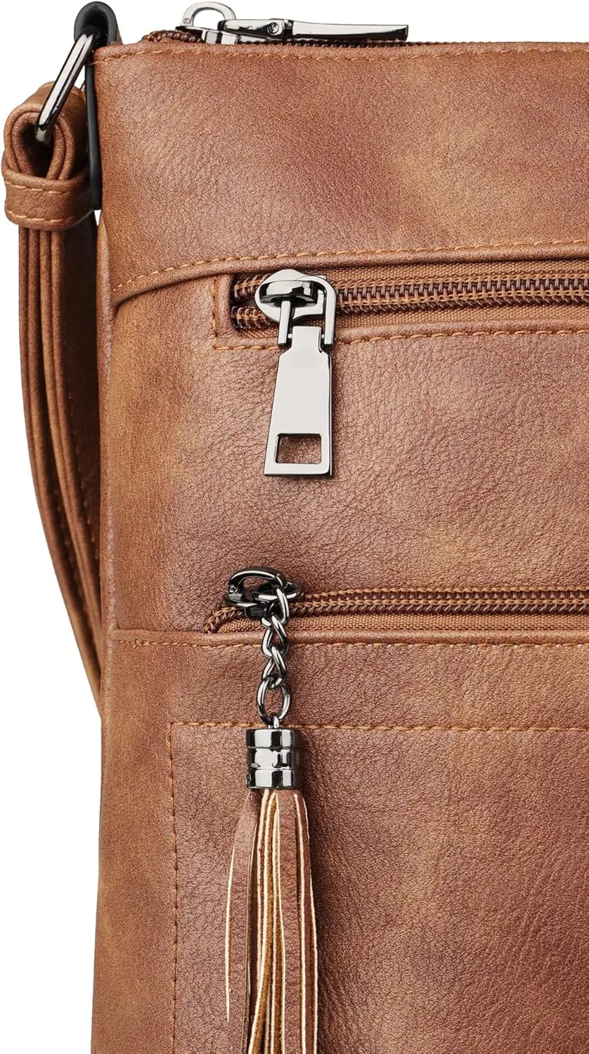 MASINTOR Crossbody Purses for Women, Multi Pocket Casual Crossbody Bag, Adjustable Strap Shoulder Bag with Tassel