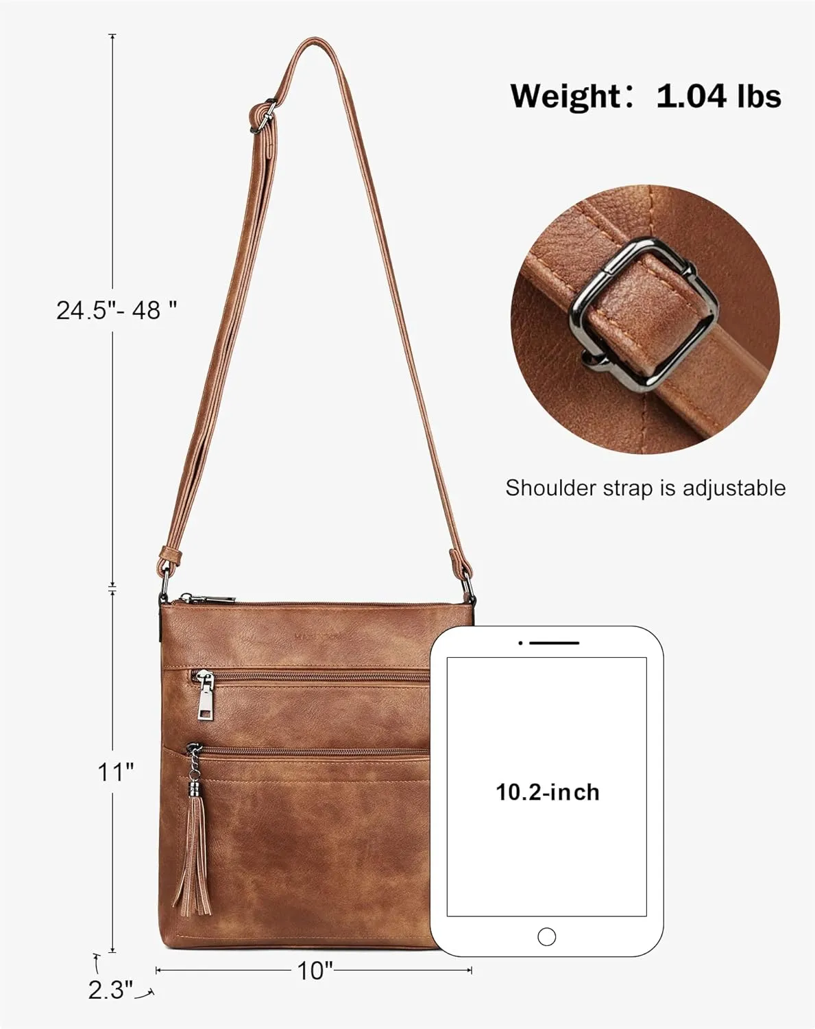 MASINTOR Crossbody Purses for Women, Multi Pocket Casual Crossbody Bag, Adjustable Strap Shoulder Bag with Tassel