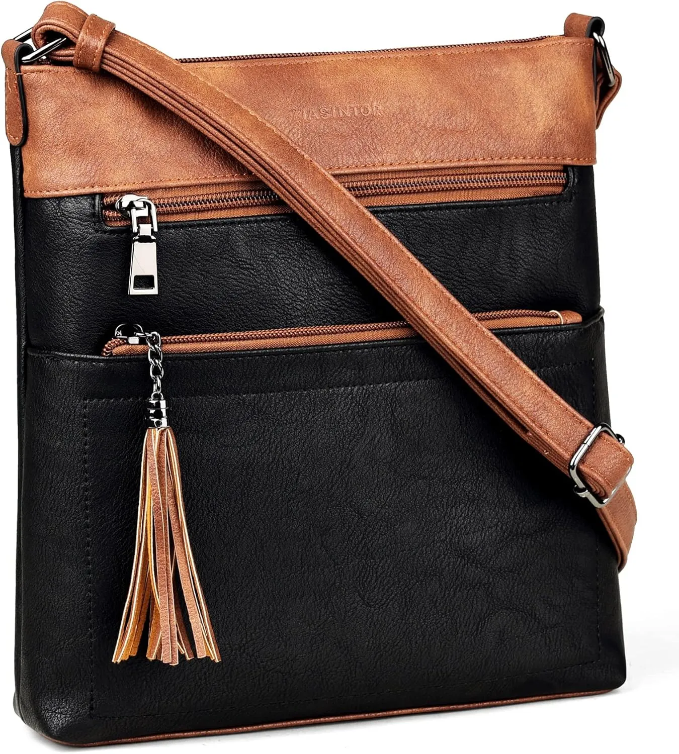 MASINTOR Crossbody Purses for Women, Multi Pocket Casual Crossbody Bag, Adjustable Strap Shoulder Bag with Tassel