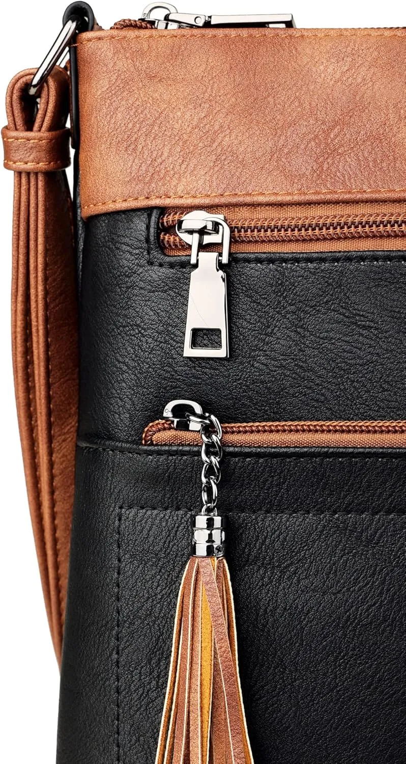 MASINTOR Crossbody Purses for Women, Multi Pocket Casual Crossbody Bag, Adjustable Strap Shoulder Bag with Tassel