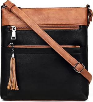 MASINTOR Crossbody Purses for Women, Multi Pocket Casual Crossbody Bag, Adjustable Strap Shoulder Bag with Tassel