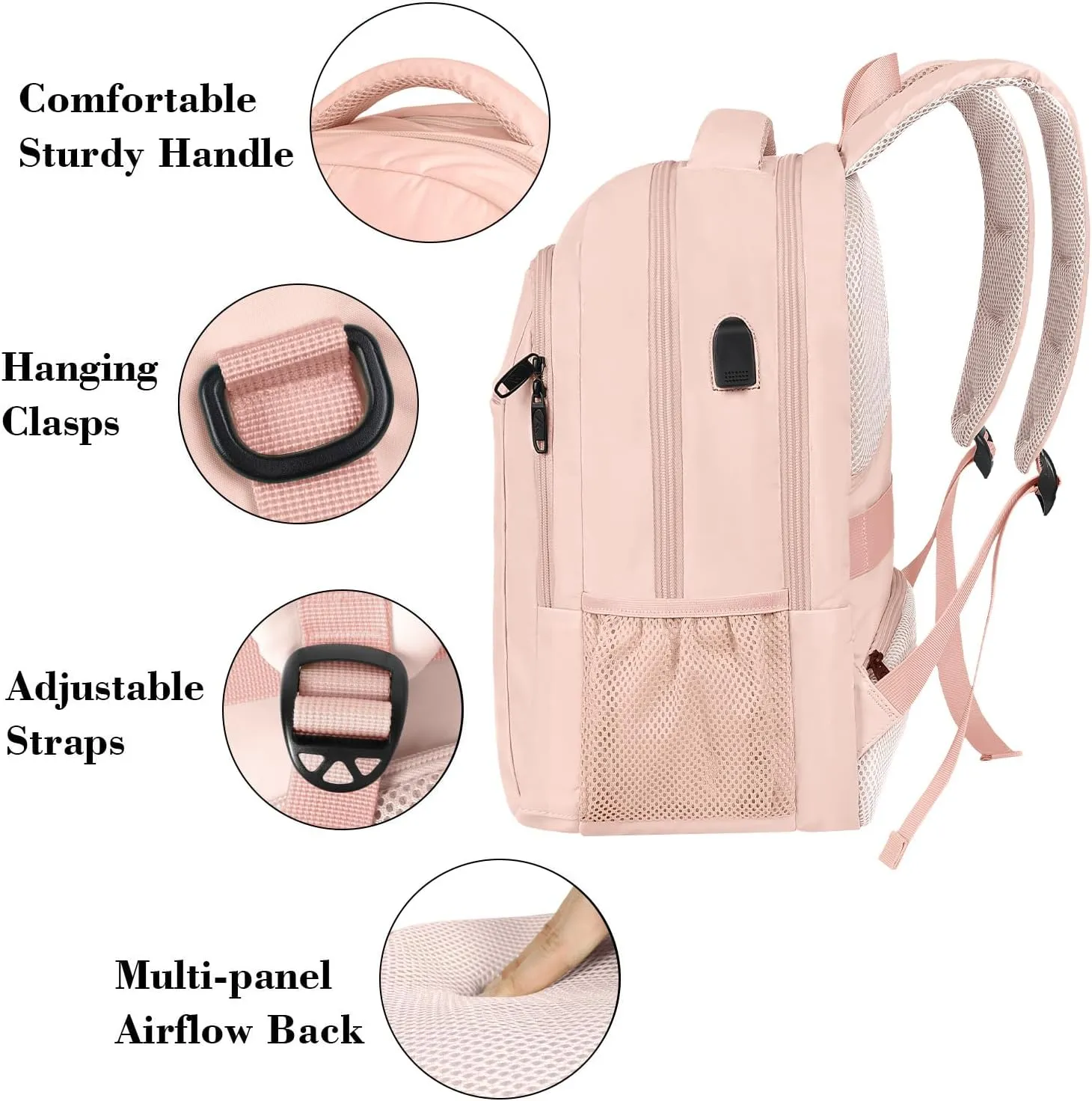 MATEIN 15.6 inch Laptop Backpack, Cute Slim Computer Travel Backpack with USB Port, Carry On Casual Daypack Bag Gifts for Women Teacher Nurse, Pink