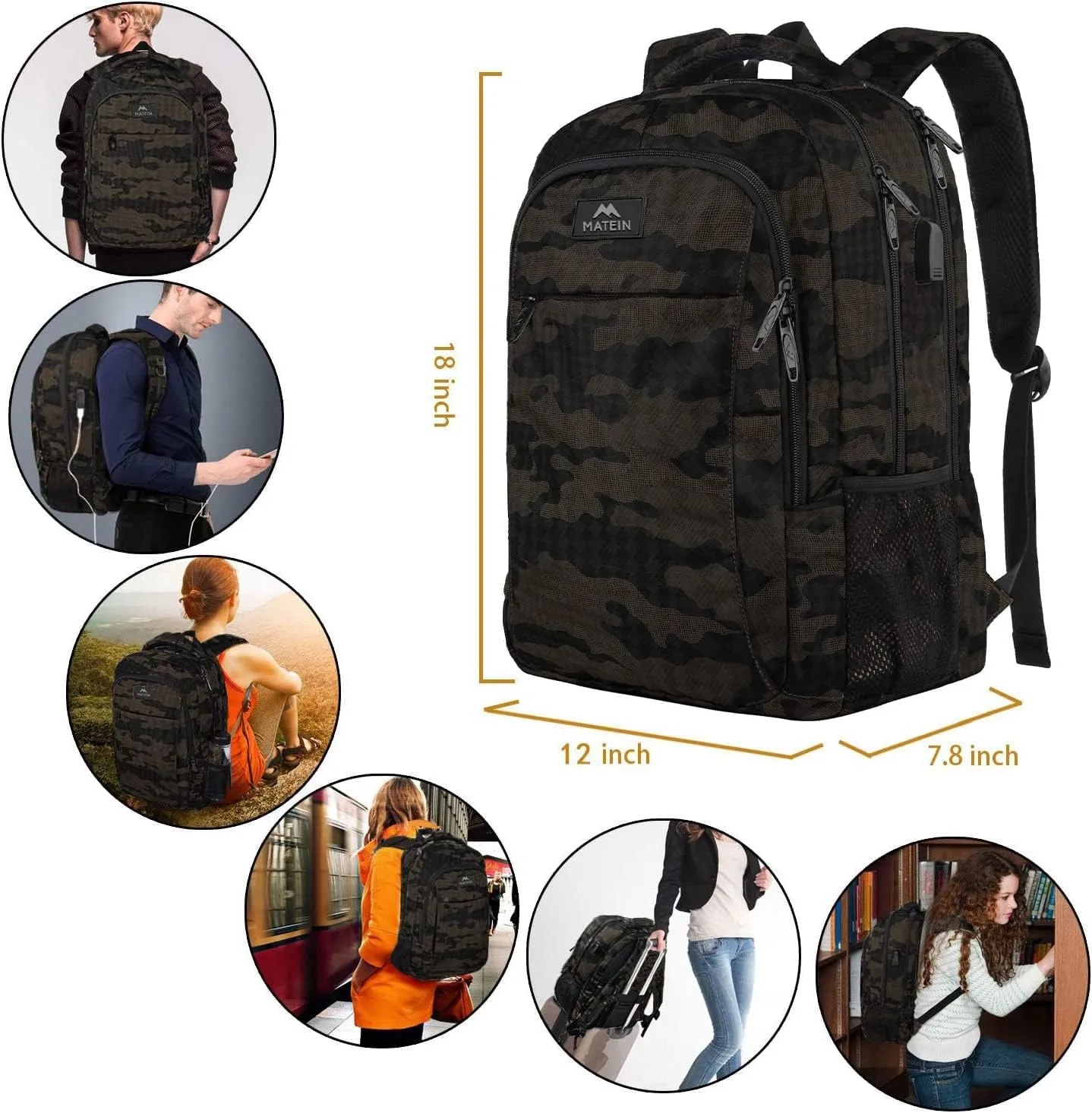 MATEIN 15.6 Inch Laptop Backpack, Sturdy Business Travel Laptop Bagpack with USB Charging Port, Sturdy Carry On Water-Resistant Daypack for Work College Bookbag Men Women Computer Backpack