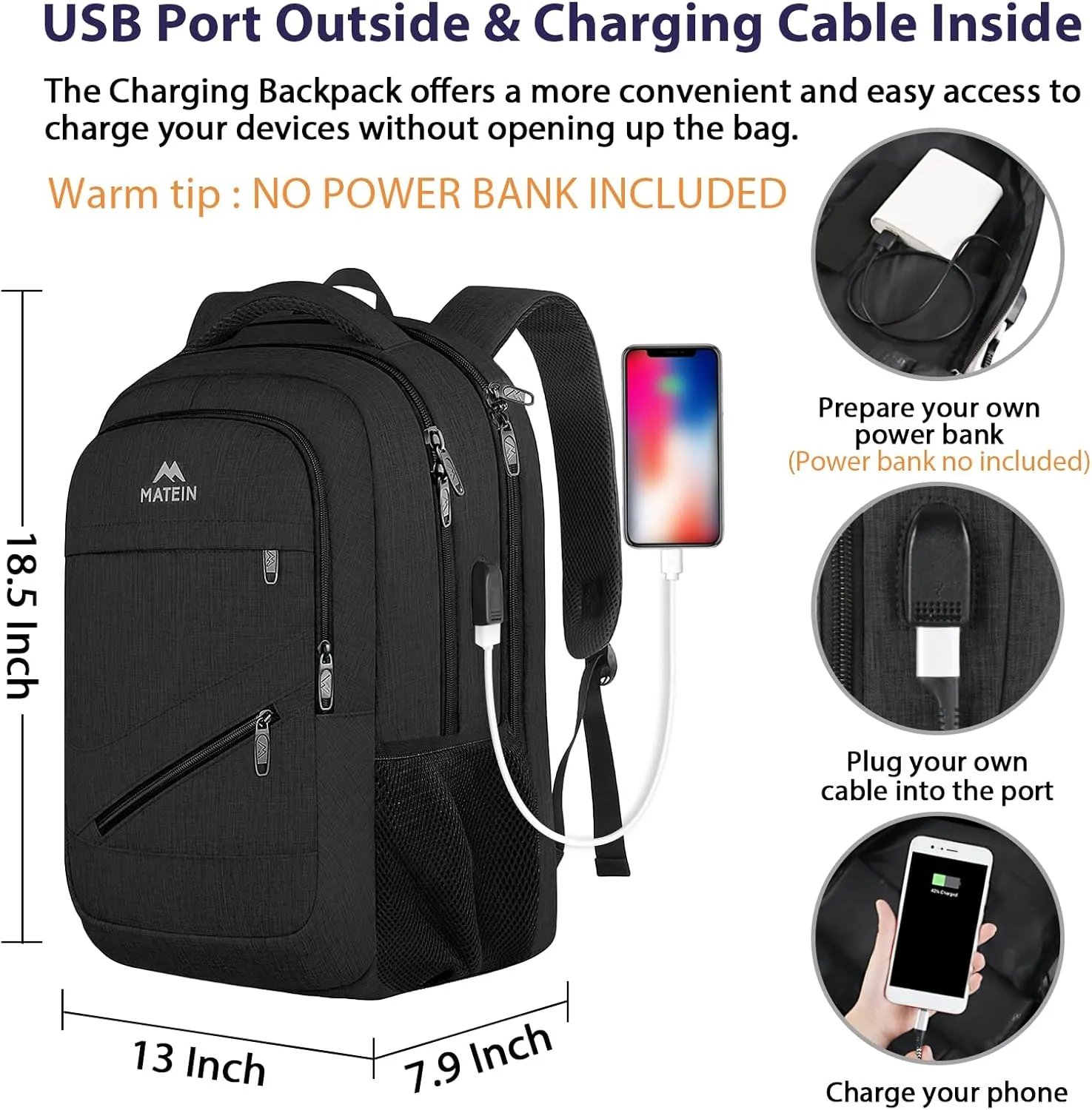 MATEIN School Laptop Backpack, Large TSA Friendly College Computer Bookbag with Laptop Compartment Fits 17 Inch Notebook, Water Resistant Business Work Travel Bag, Graduation Gifts for Men Women