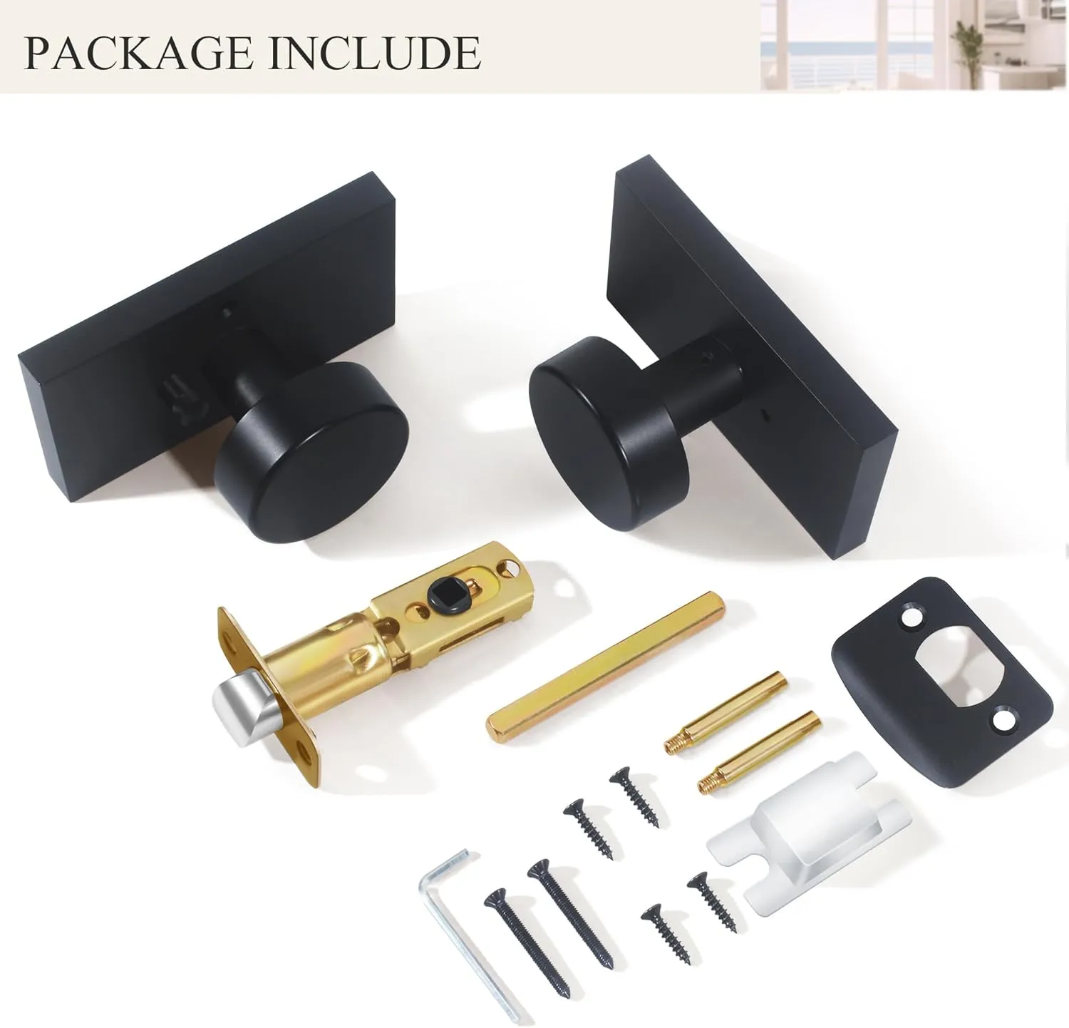 Matte Black Door Knobs Interior with Lock, Modern Privacy Rectangle Door Knob Door Handles for Bathroom Bedroom