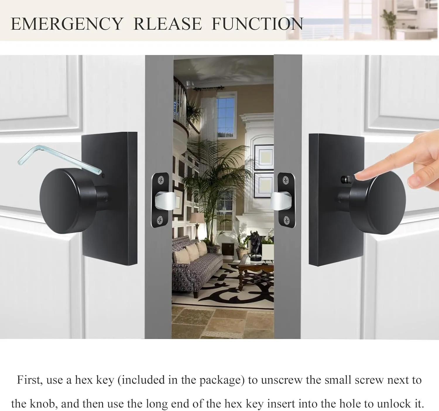 Matte Black Door Knobs Interior with Lock, Modern Privacy Rectangle Door Knob Door Handles for Bathroom Bedroom