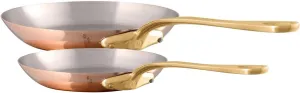 Mauviel M'200 B 2mm Polished Copper & Stainless Steel 2-Piece Frying Pan Set With Brass Handles, Made In France