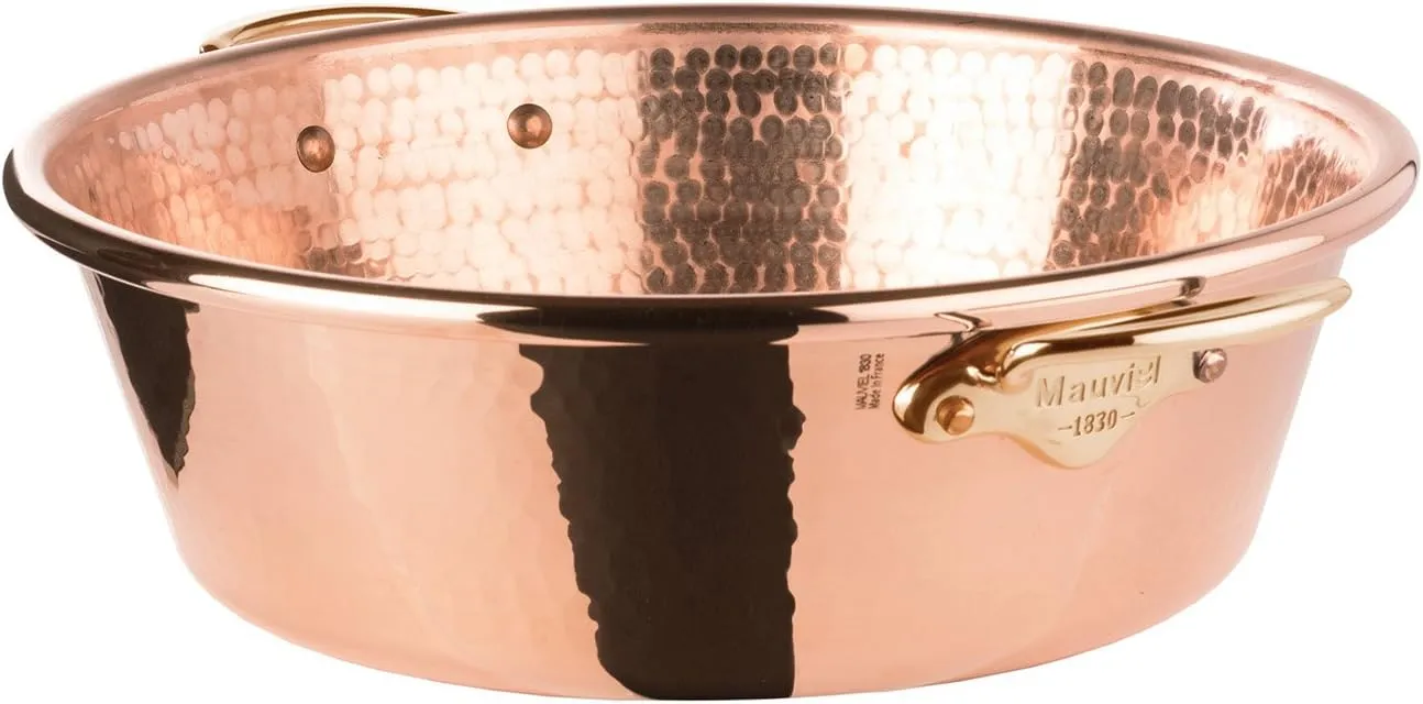 Mauviel M'Passion 1.2mm Hammered Copper Jam Pan with Brass Handles, 17.3-qt, Made in France