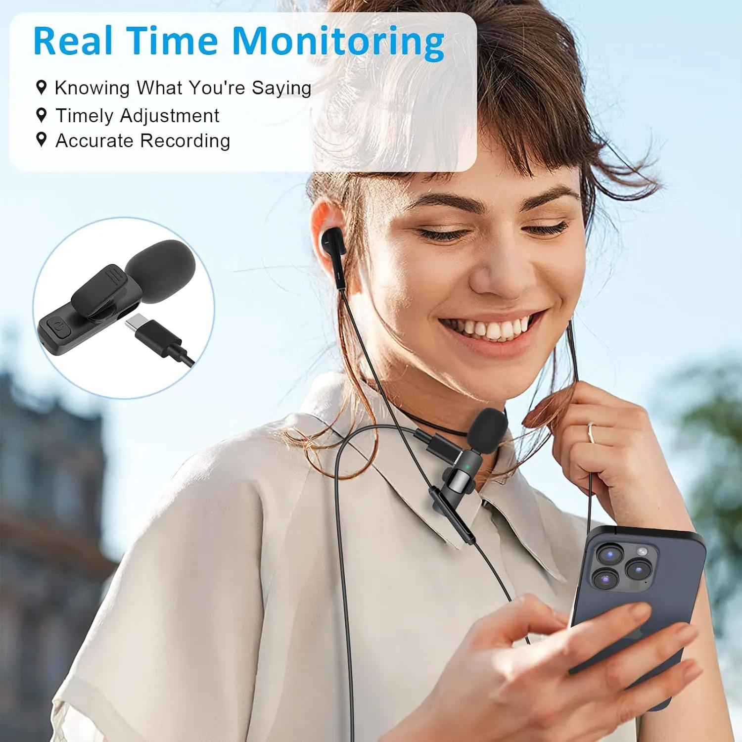 MAYBESTA Wireless Lavalier Lapel Microphone for iPhone 15 Series/Android/Laptop - Bluetooth Mini Phone Microphones for Video Recording - 2 Clip on Mics with USB C Interface for Tiktok YouTube Vlog