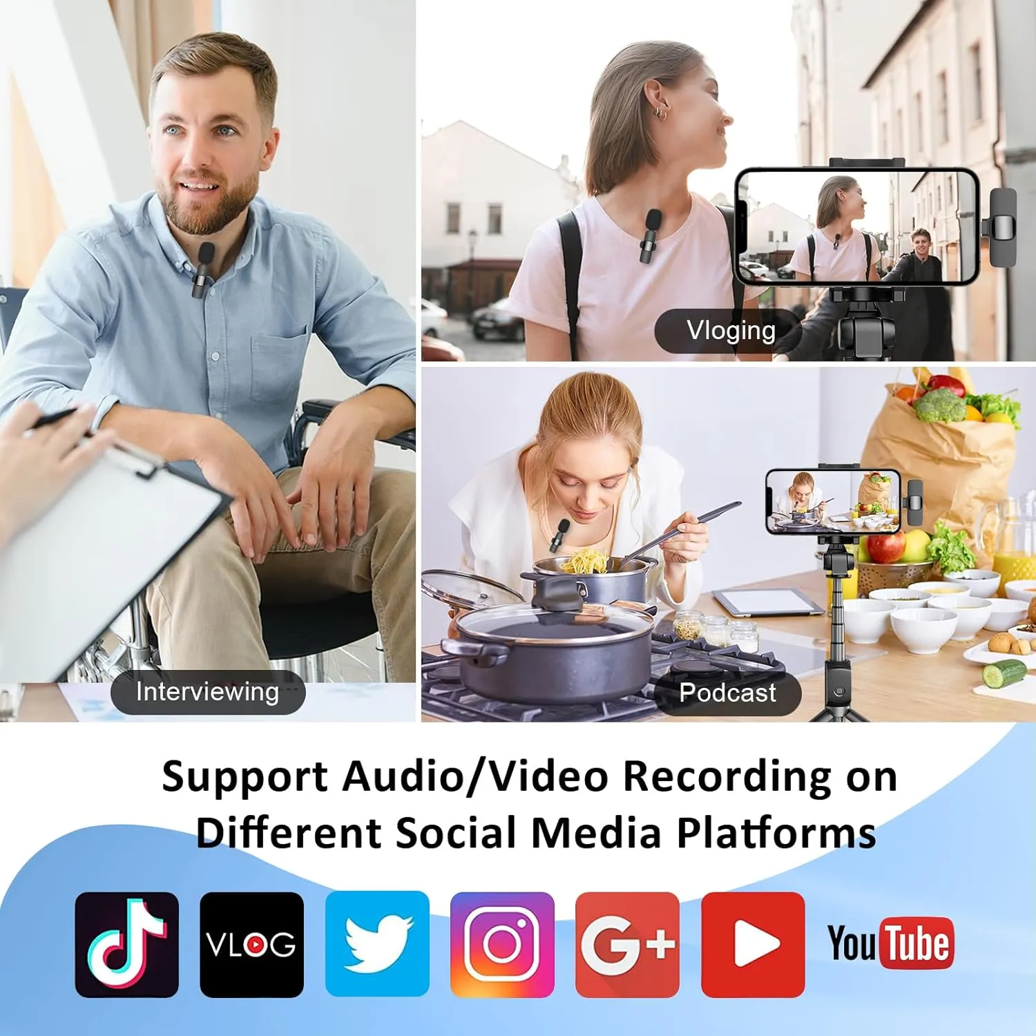 MAYBESTA Wireless Lavalier Lapel Microphone for iPhone 15 Series/Android/Laptop - Bluetooth Mini Phone Microphones for Video Recording - 2 Clip on Mics with USB C Interface for Tiktok YouTube Vlog