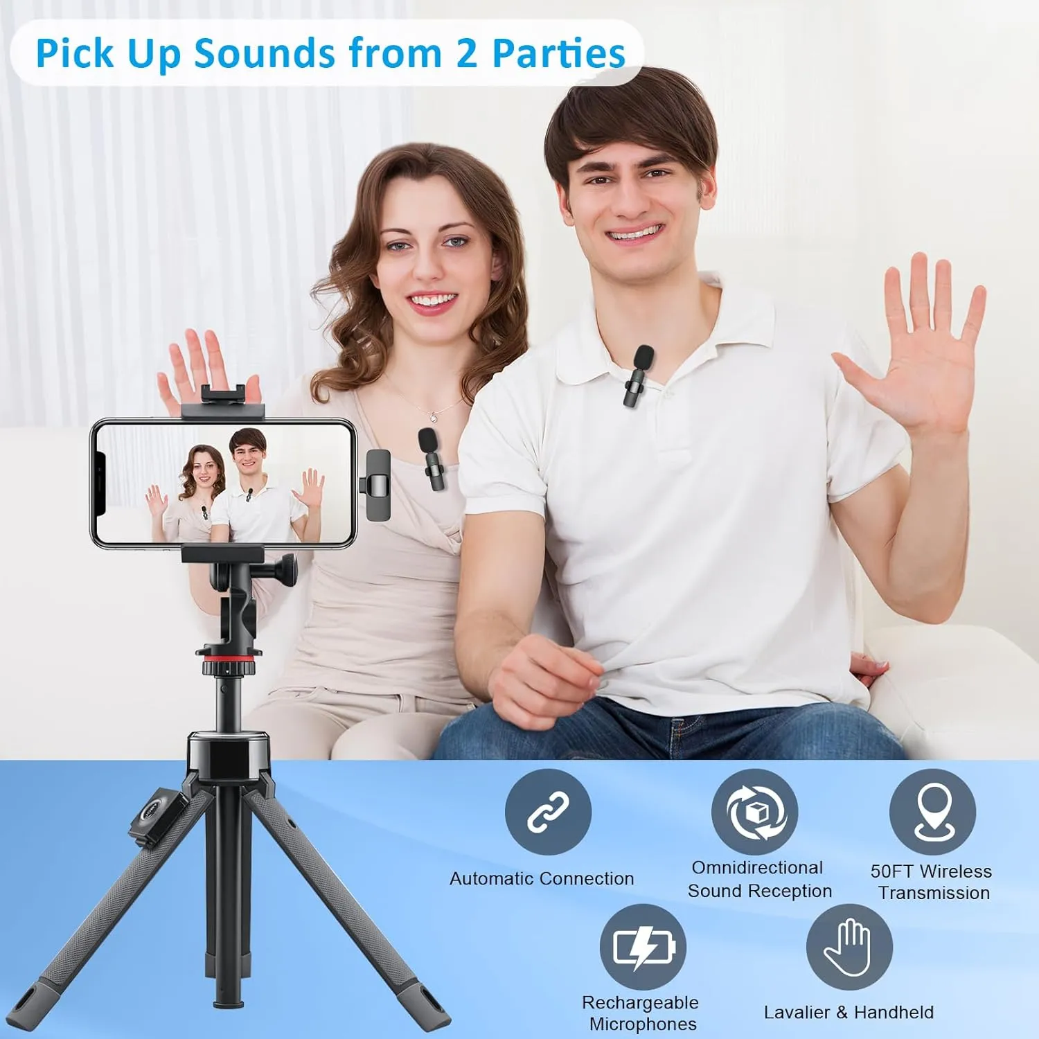MAYBESTA Wireless Lavalier Lapel Microphone for iPhone 15 Series/Android/Laptop - Bluetooth Mini Phone Microphones for Video Recording - 2 Clip on Mics with USB C Interface for Tiktok YouTube Vlog