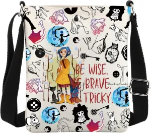 MBMSO Cora line Crossbody Bag Be Wise Be Brave Be Tricky Secret Door Thriller Cartoon Peripheral for Horror Movie Fans Gifts