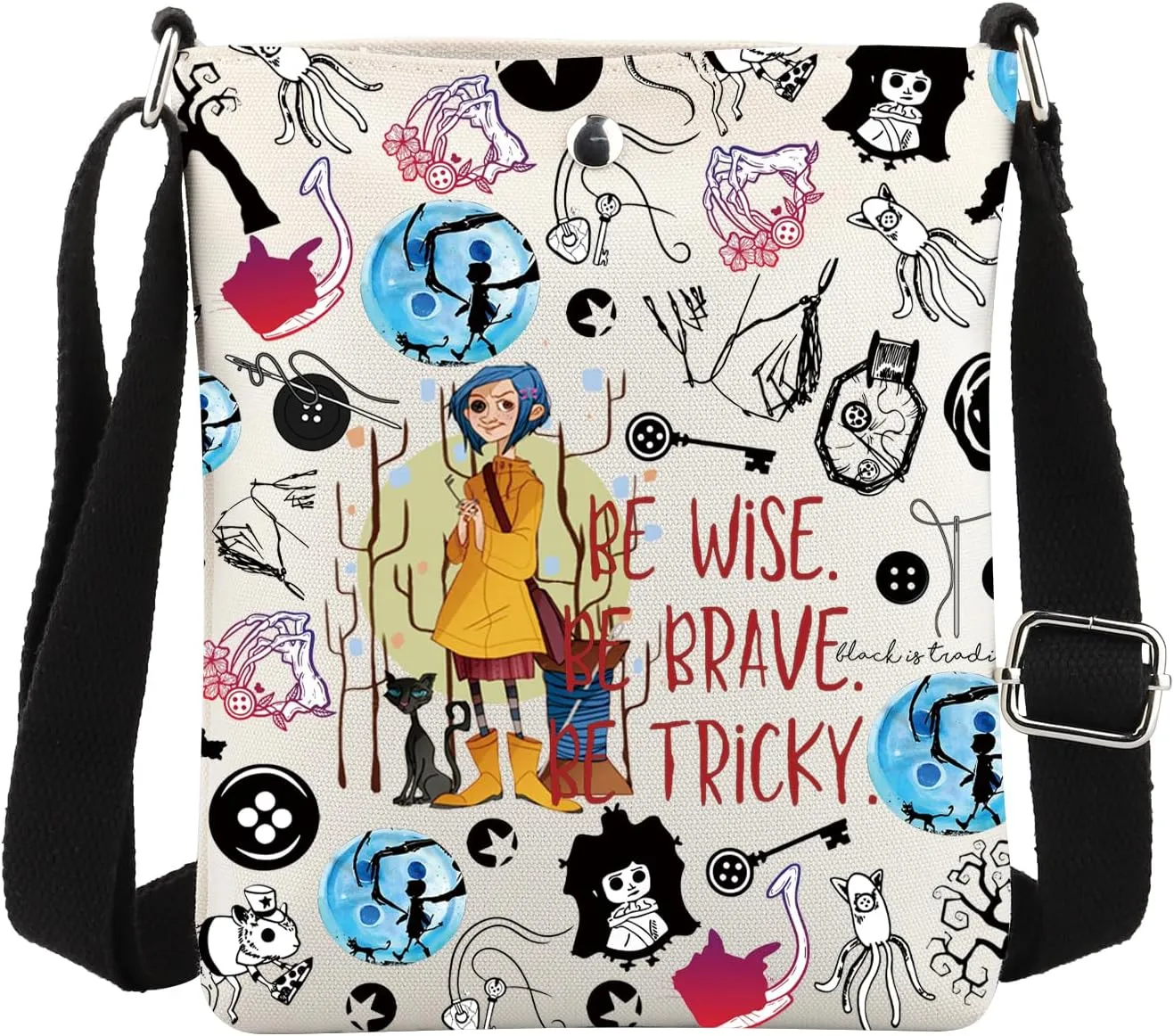 MBMSO Cora line Crossbody Bag Be Wise Be Brave Be Tricky Secret Door Thriller Cartoon Peripheral for Horror Movie Fans Gifts
