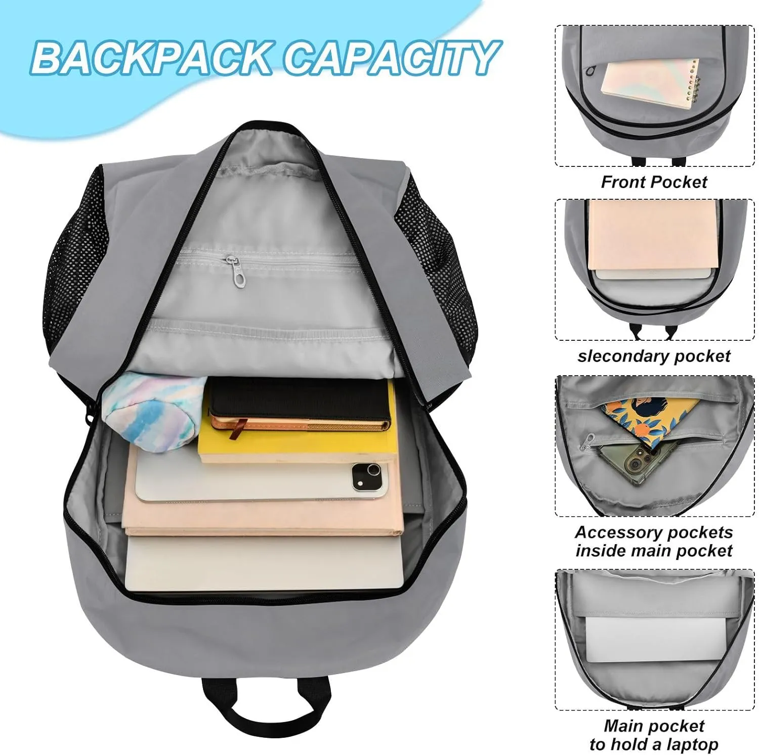 MCHIVER Above Clouds Kids Backpack with Lunch Box Lightweight School Backpack Set for Teens Boys Girls Large Capacity Casual Daypack for Elementary Middle School 18.5""