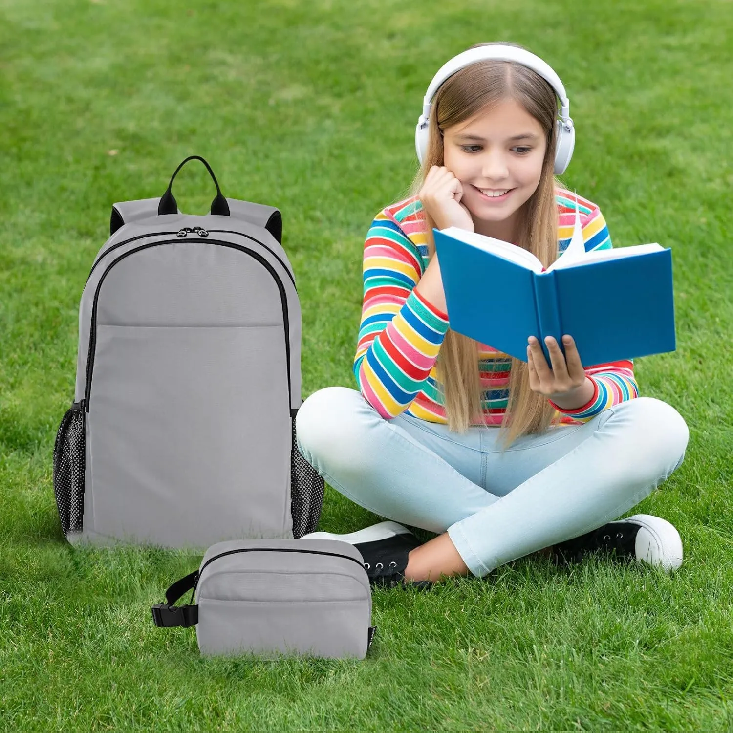 MCHIVER Above Clouds Kids Backpack with Lunch Box Lightweight School Backpack Set for Teens Boys Girls Large Capacity Casual Daypack for Elementary Middle School 18.5""