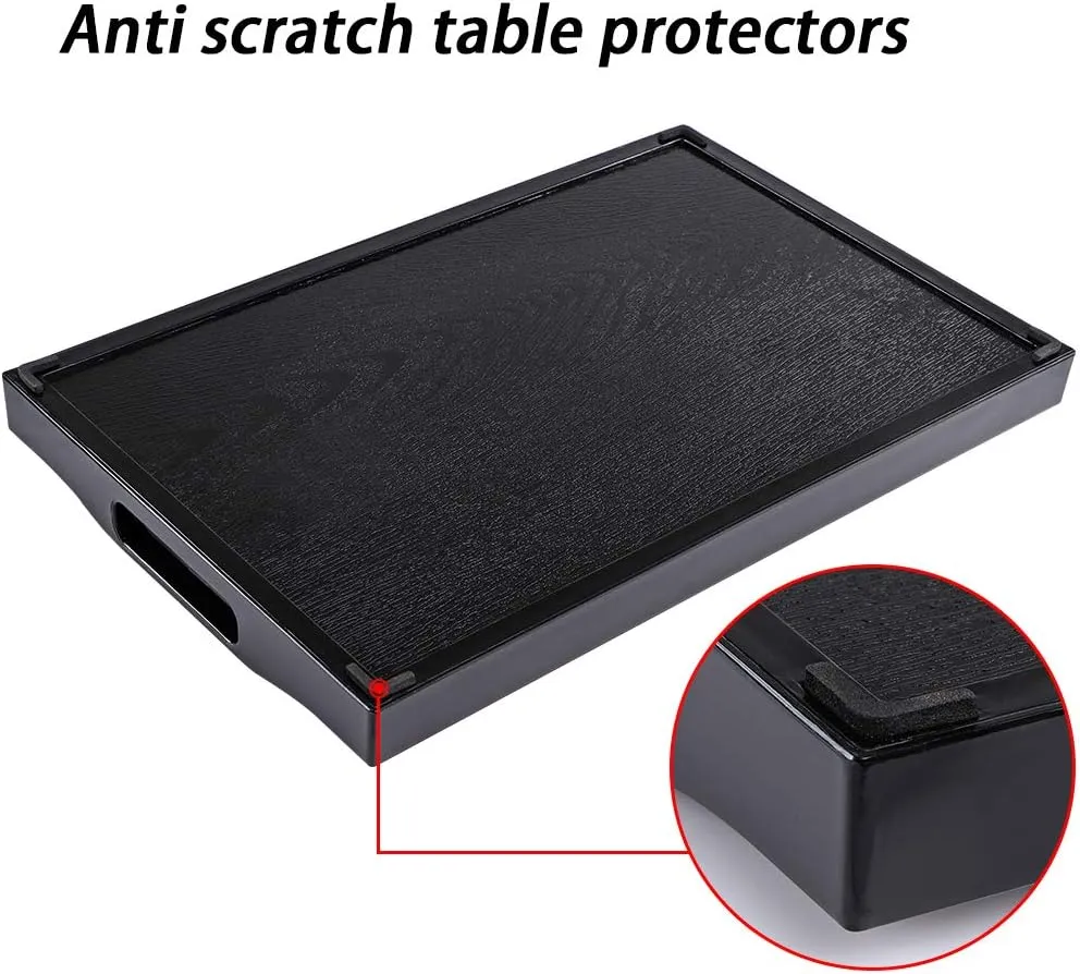 MDLUU Plastic Serving Tray, Ottoman Tray with Cutout Handles, Rectangle Butler Tray for Breakfast in Bed, Coffee Table Decor, Party (Black)
