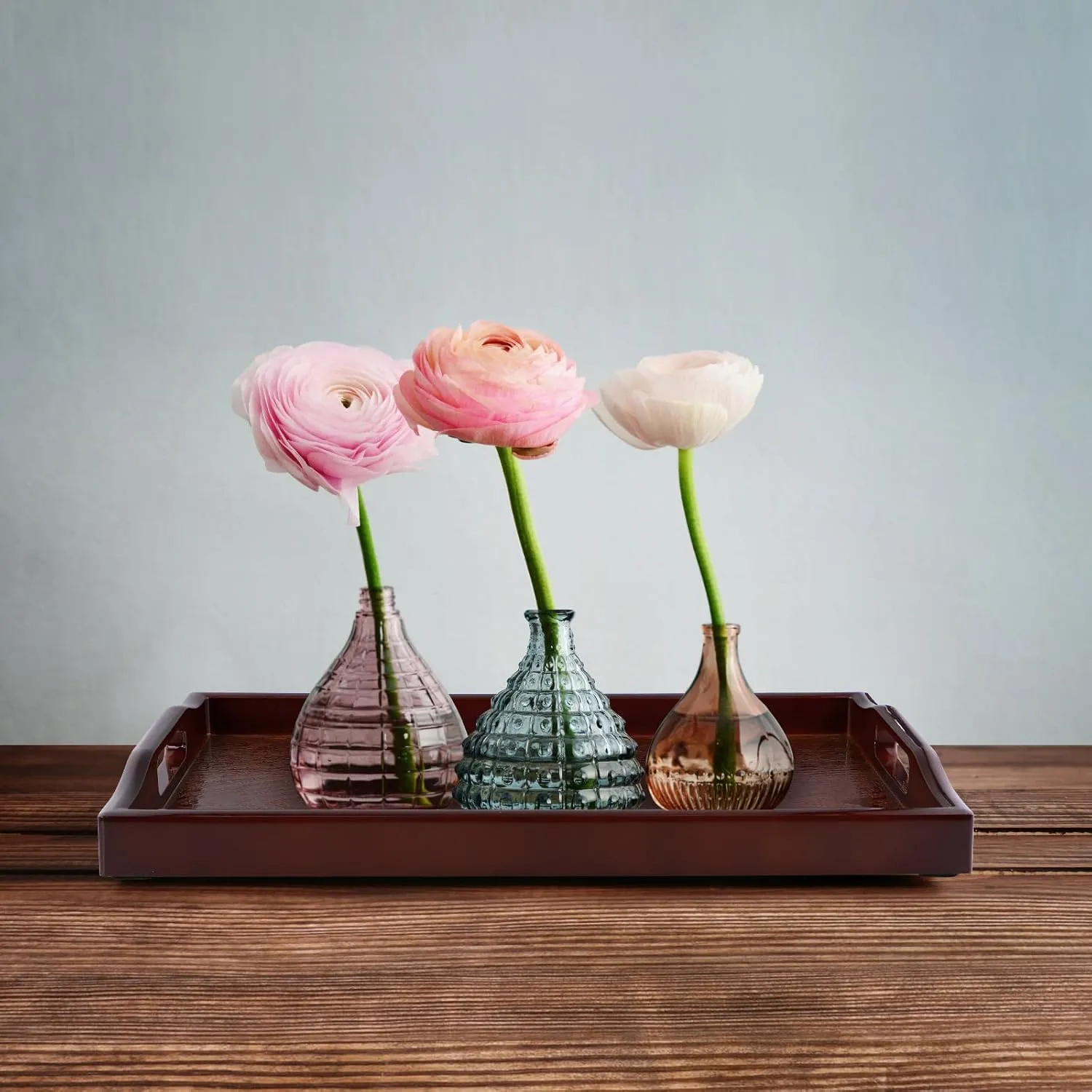 MDLUU Plastic Serving Tray, Ottoman Tray with Cutout Handles, Rectangle Butler Tray for Breakfast in Bed, Coffee Table Decor, Party (Cherry)