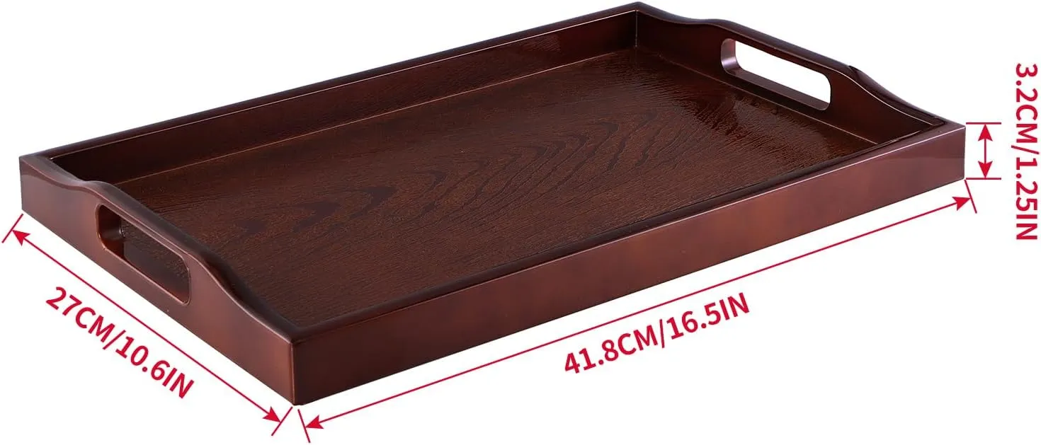 MDLUU Plastic Serving Tray, Ottoman Tray with Cutout Handles, Rectangle Butler Tray for Breakfast in Bed, Coffee Table Decor, Party (Cherry)