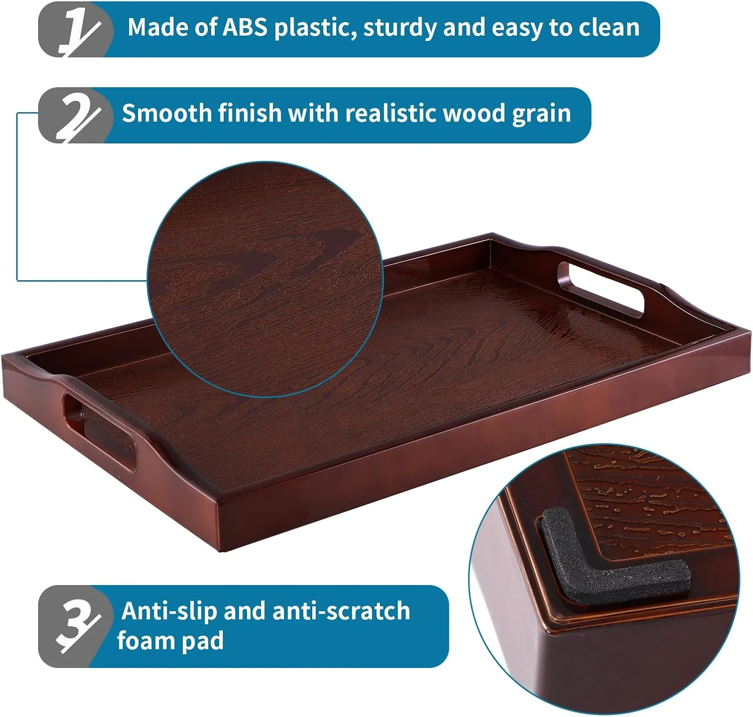 MDLUU Plastic Serving Tray, Ottoman Tray with Cutout Handles, Rectangle Butler Tray for Breakfast in Bed, Coffee Table Decor, Party (Cherry)