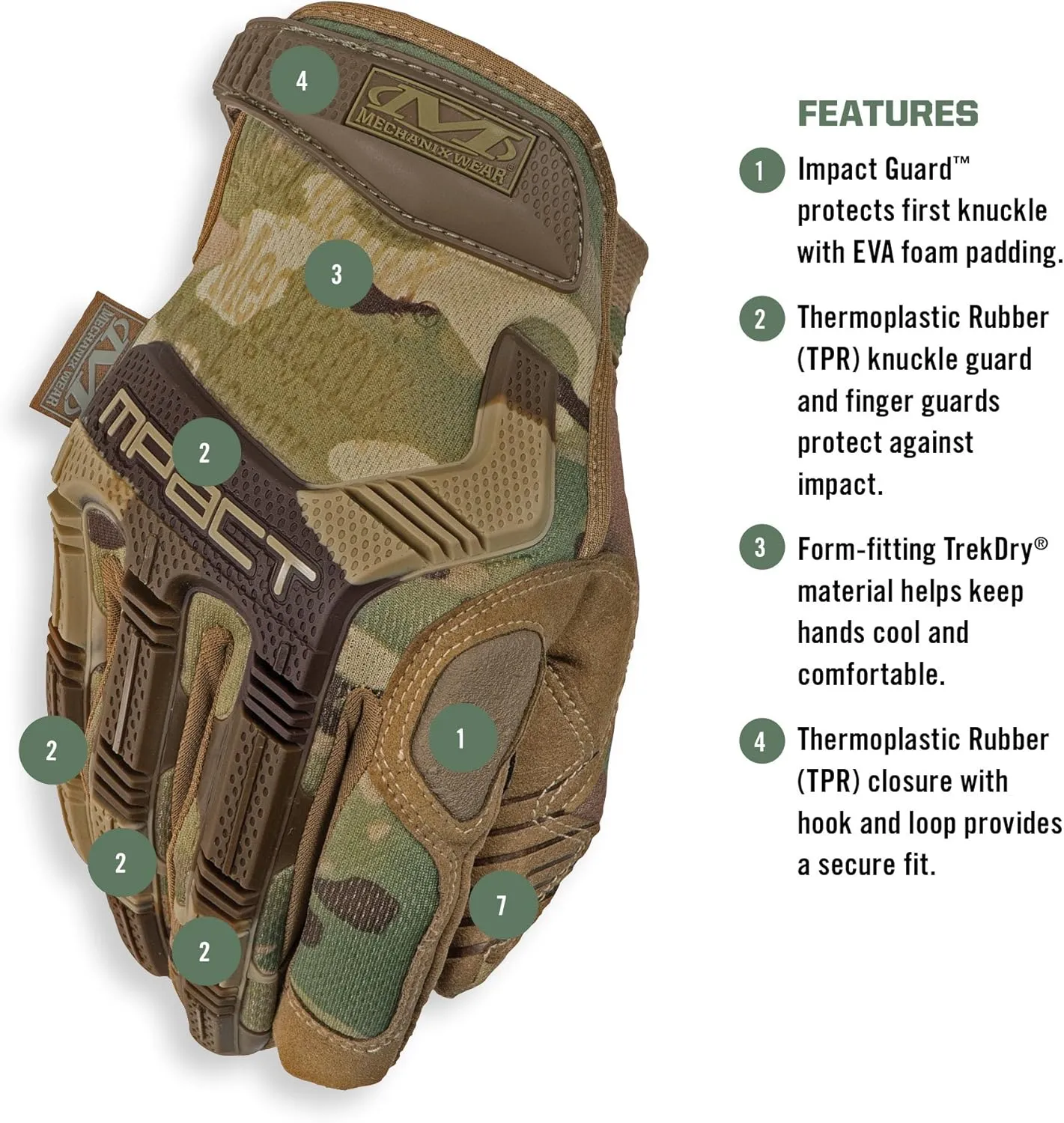 Mechanix Wear: M-Pact Tactical Gloves with Secure Fit, Touchscreen Capable Safety Gloves for Men, Work Gloves with Impact Protection and Vibration Absorption (Camouflage - MultiCam, X-Large)