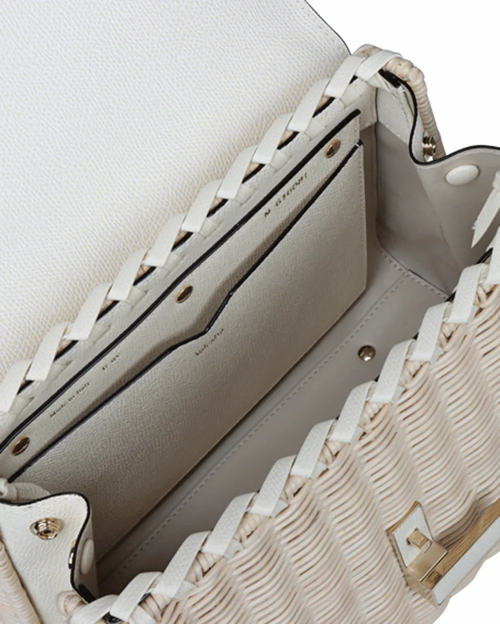 Medium Iside Wicker Top Handle Bag in Natural and Pergamena