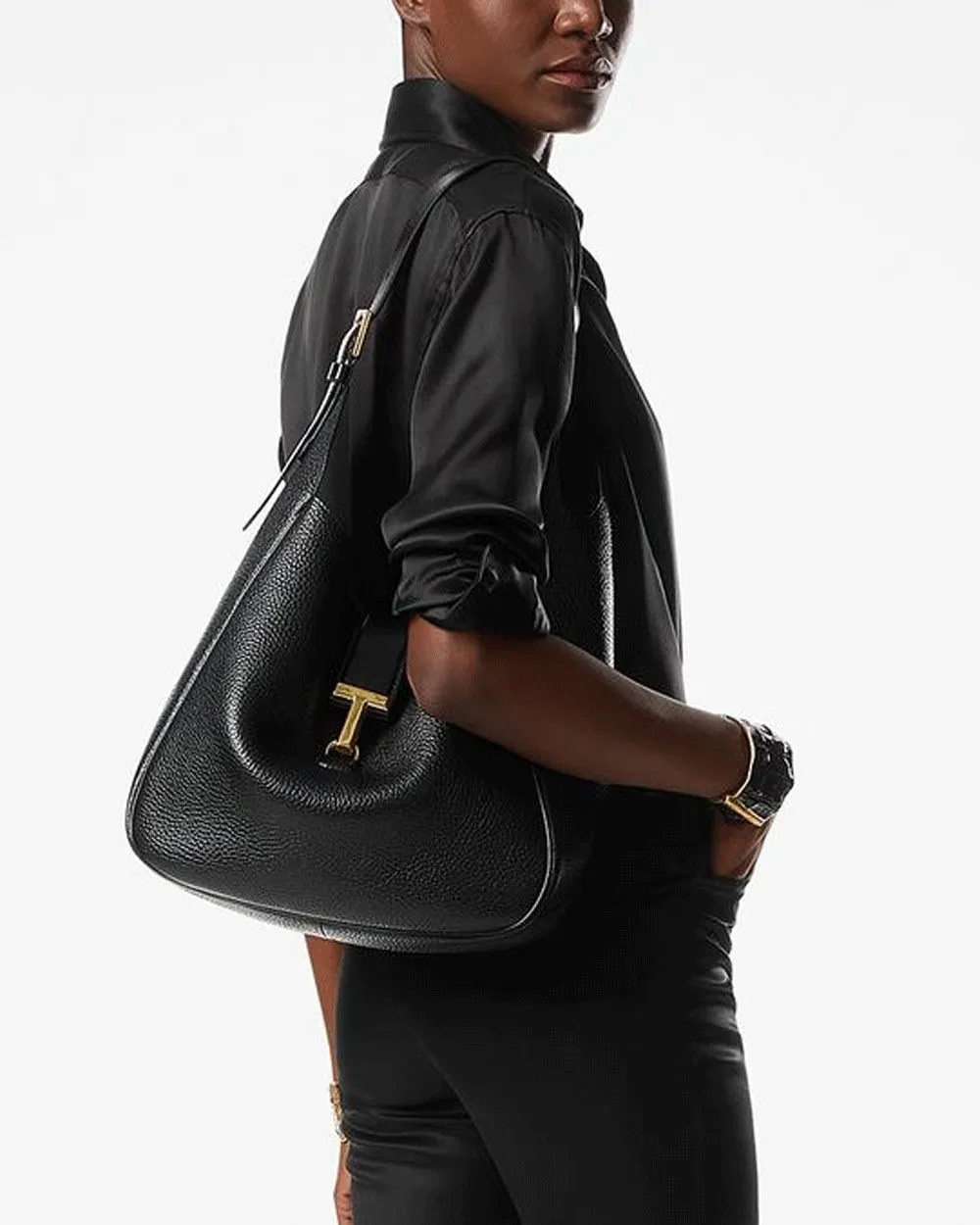 Medium Leather Monarch Hobo Bag in Black