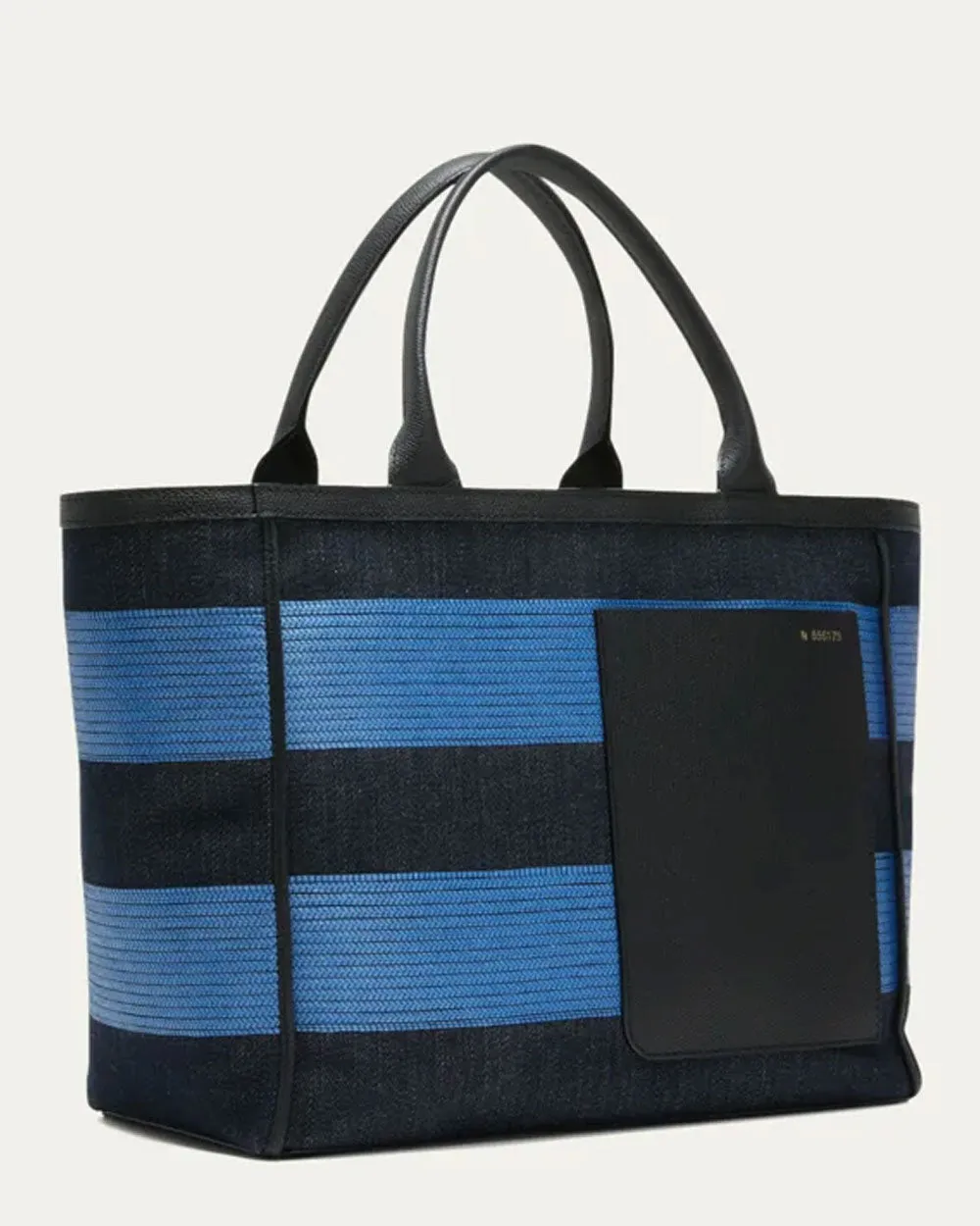 Medium Striped Media Shopping Tote Bag in Nero and Royal