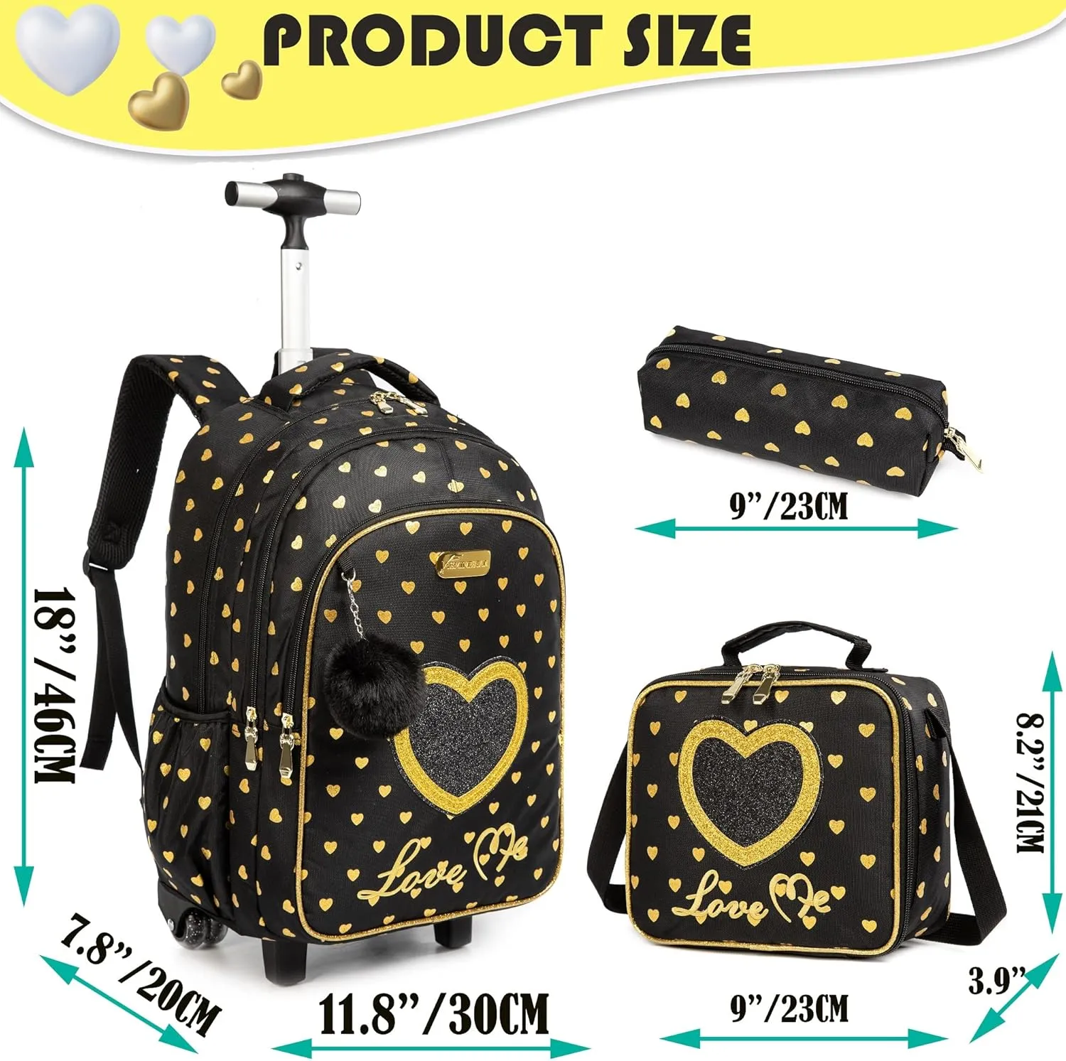 Meetbelify Wheels Backpack for Girls Rolling Backpack with Lunch Box for Elementary School Travel Suitcase Trip Luggage for Kids