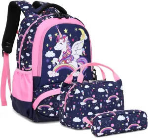 Meisohua Girls Backpack with Lunch Box 3 in 1 Set Kids Backpack for Girls Preschool Kindergarten Elementary School Backpack