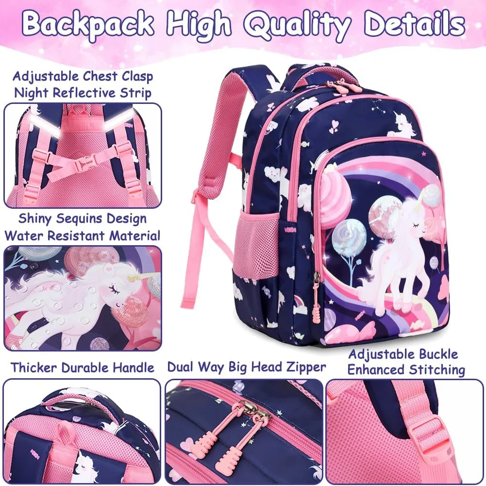 Meisohua Girls Backpack with Lunch Box 3 in 1 Set Kids Backpack for Girls Preschool Kindergarten Elementary School Backpack
