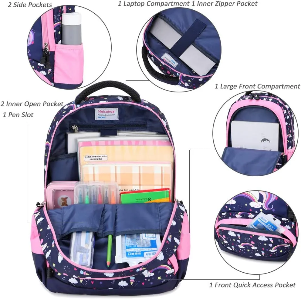 Meisohua Girls Backpack with Lunch Box 3 in 1 Set Kids Backpack for Girls Preschool Kindergarten Elementary School Backpack