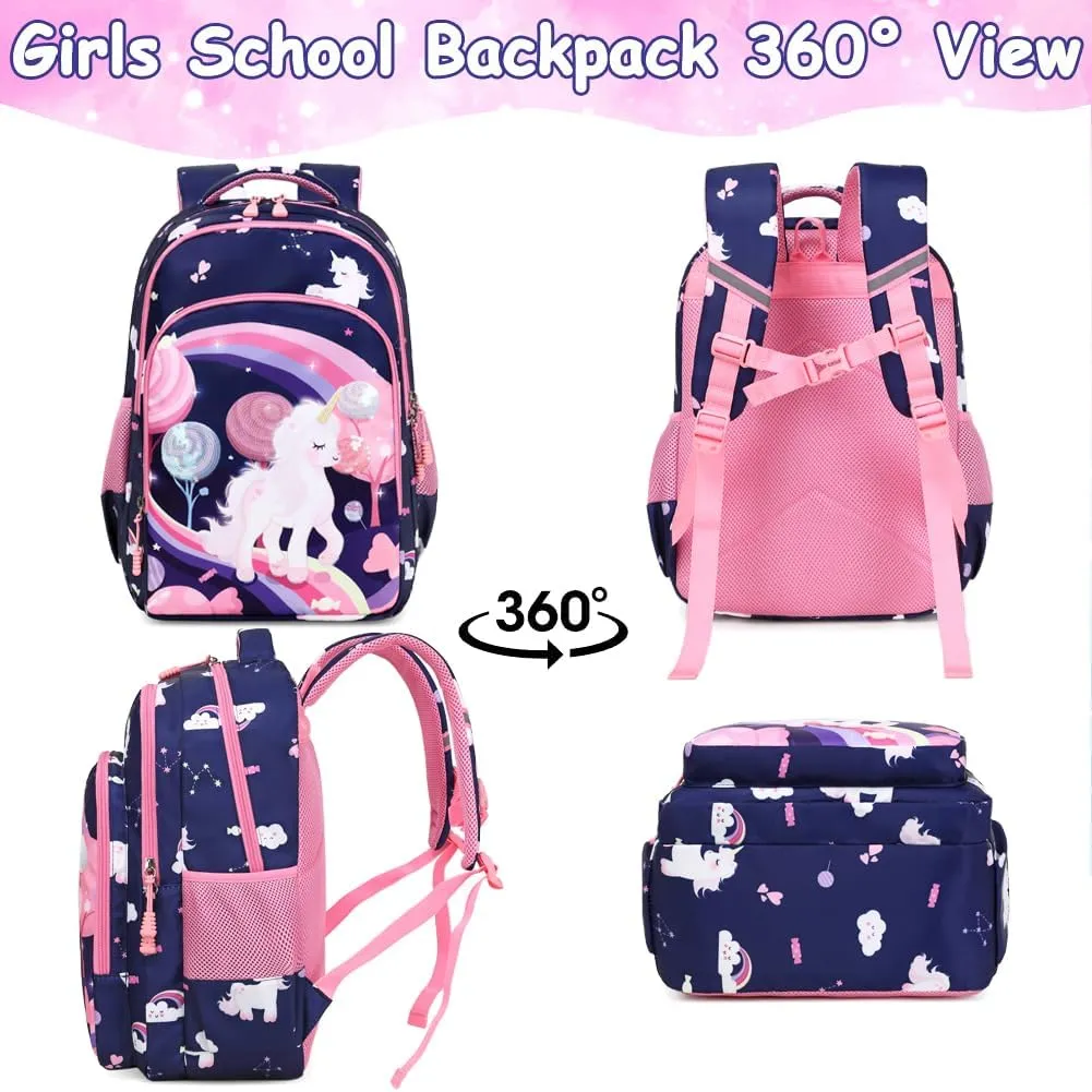 Meisohua Girls Backpack with Lunch Box 3 in 1 Set Kids Backpack for Girls Preschool Kindergarten Elementary School Backpack