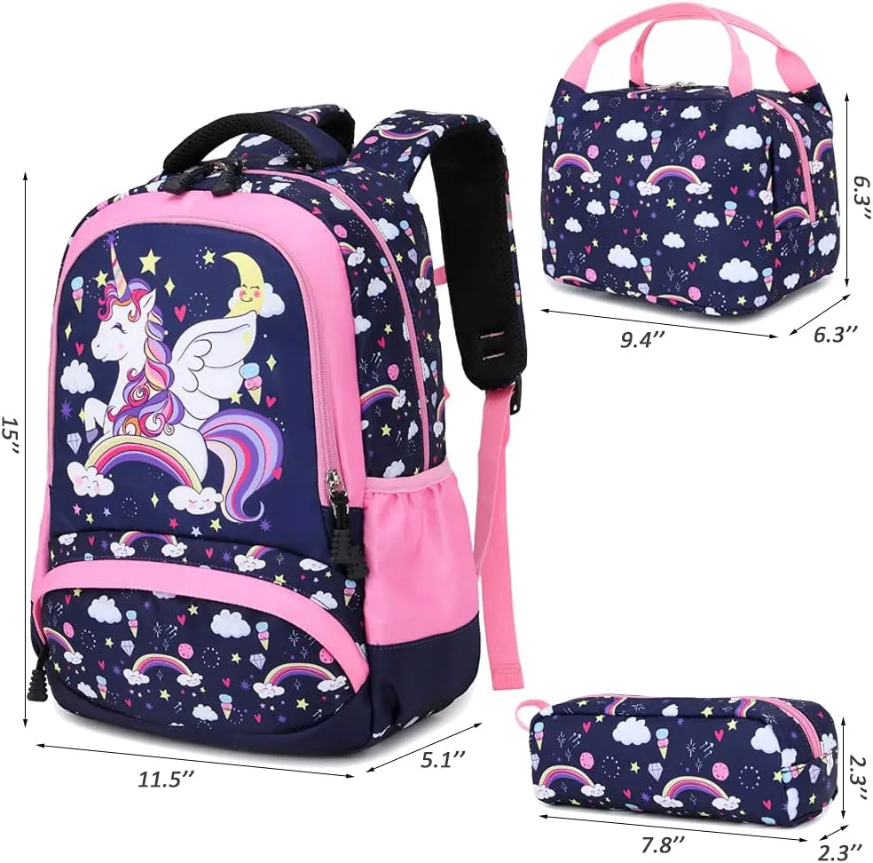 Meisohua Girls Backpack with Lunch Box 3 in 1 Set Kids Backpack for Girls Preschool Kindergarten Elementary School Backpack